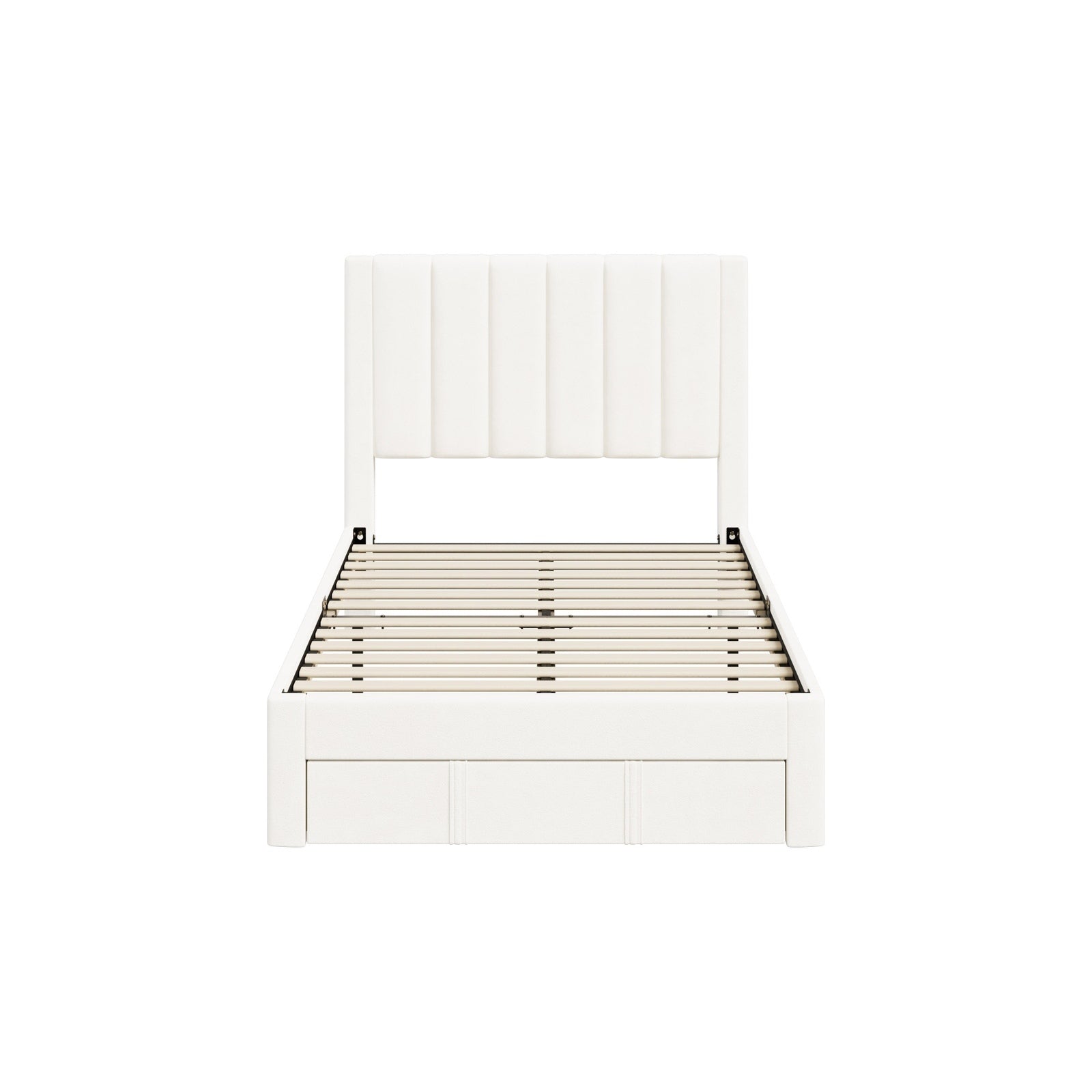 Oikiture Bed Frame King Single Size Headboard Platform Base with Drawer Beige