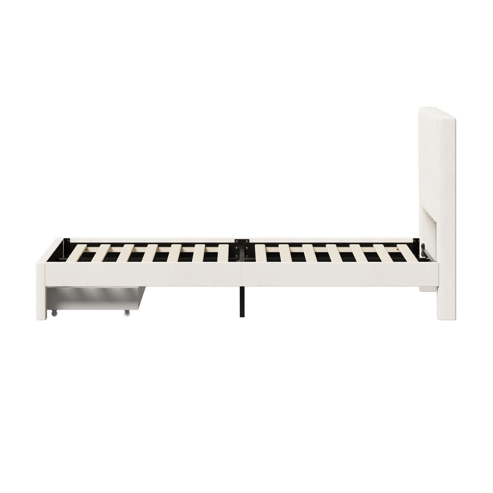 Oikiture Bed Frame King Single Size Headboard Platform Base with Drawer Beige