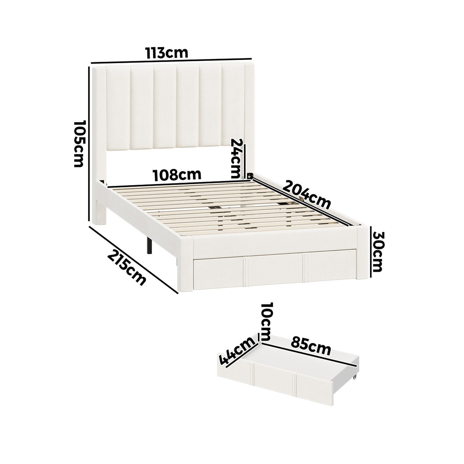 Oikiture Bed Frame King Single Size Headboard Platform Base with Drawer Beige