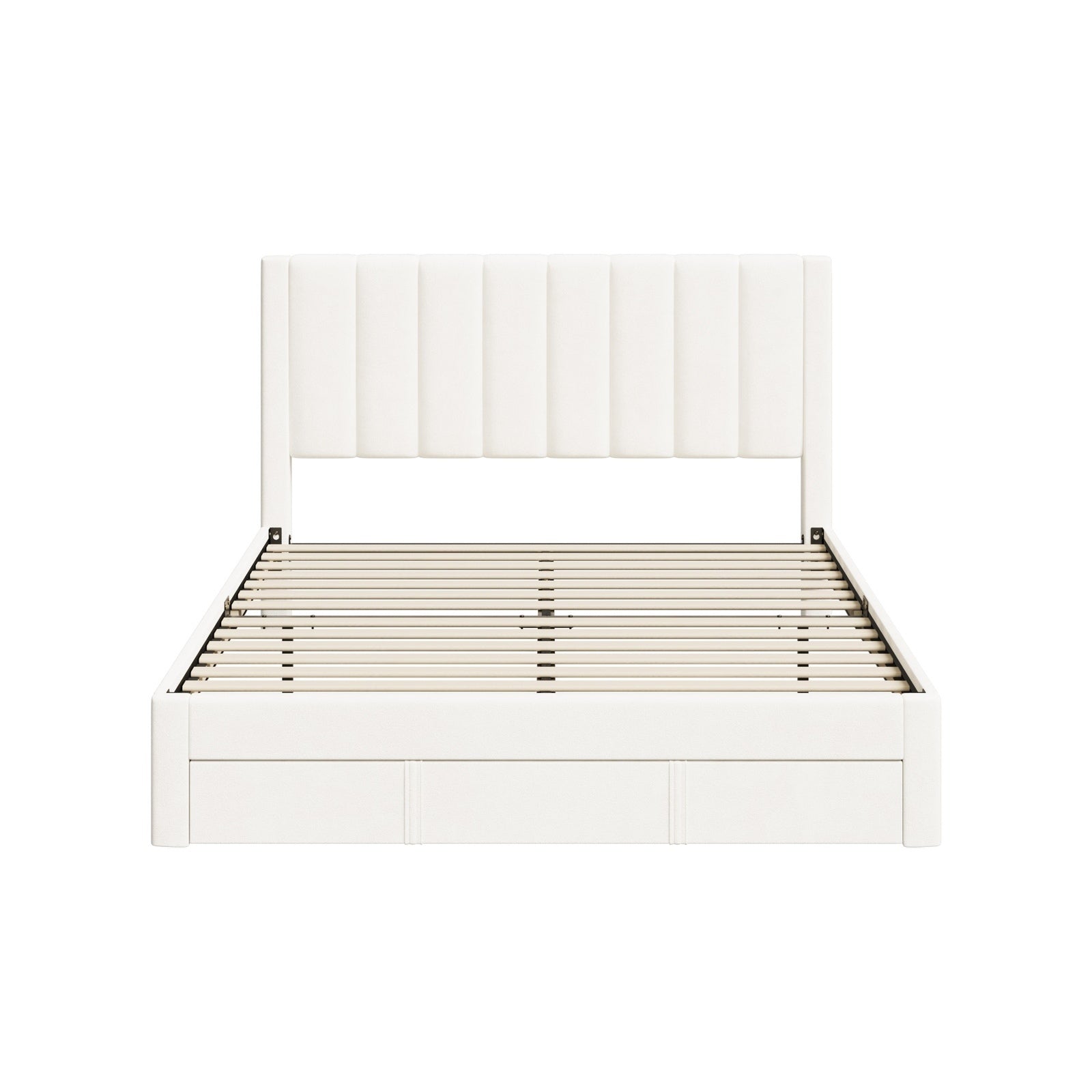 Oikiture Bed Frame Queen Size Headboard Platform Base with Drawer Beige