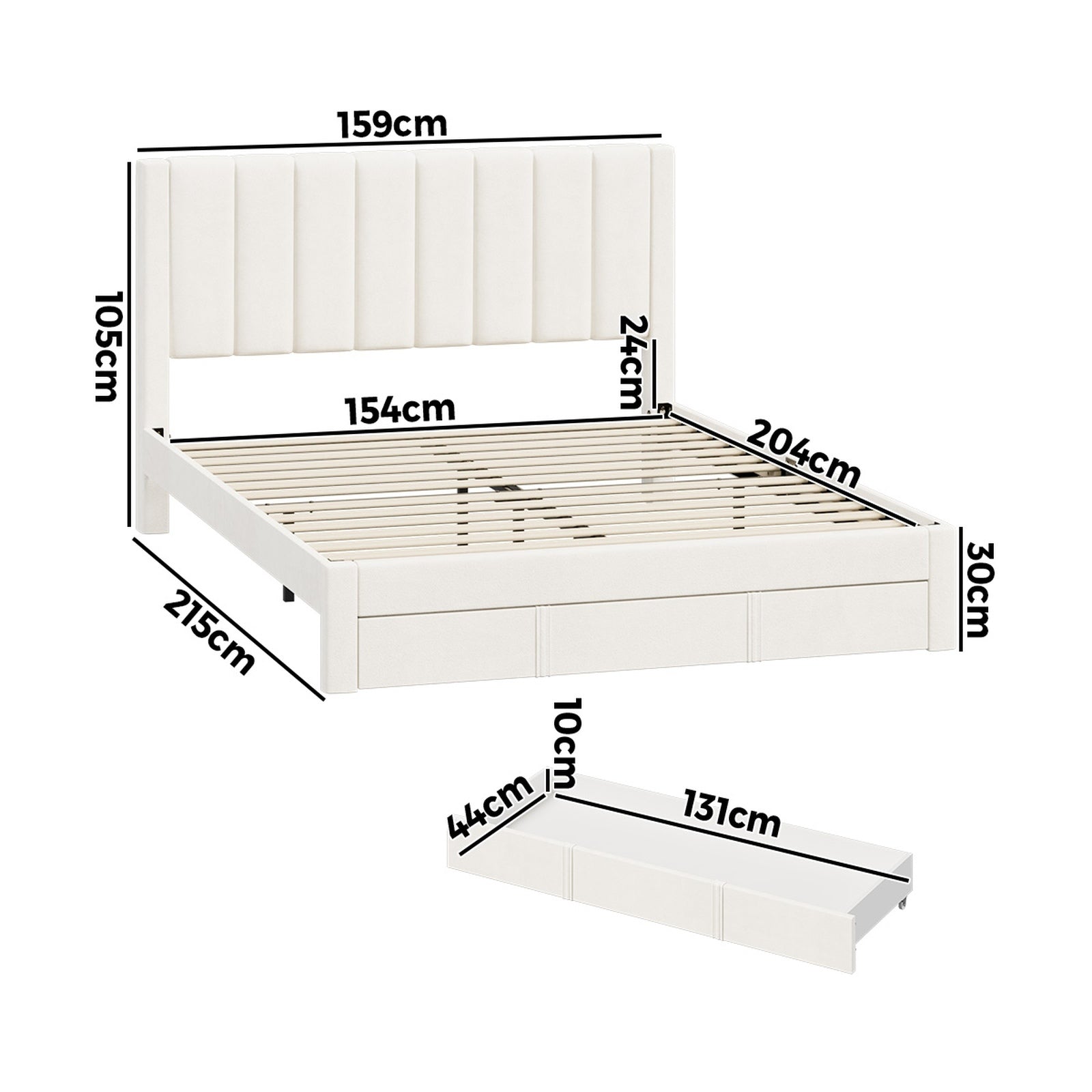 Oikiture Bed Frame Queen Size Headboard Platform Base with Drawer Beige