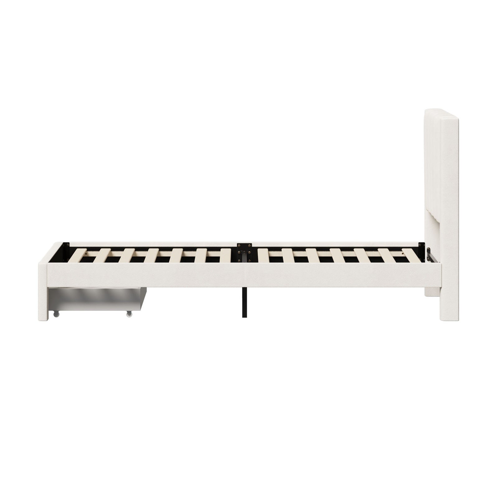 Oikiture Bed Frame Single Size Headboard Platform Base with Drawer Beige