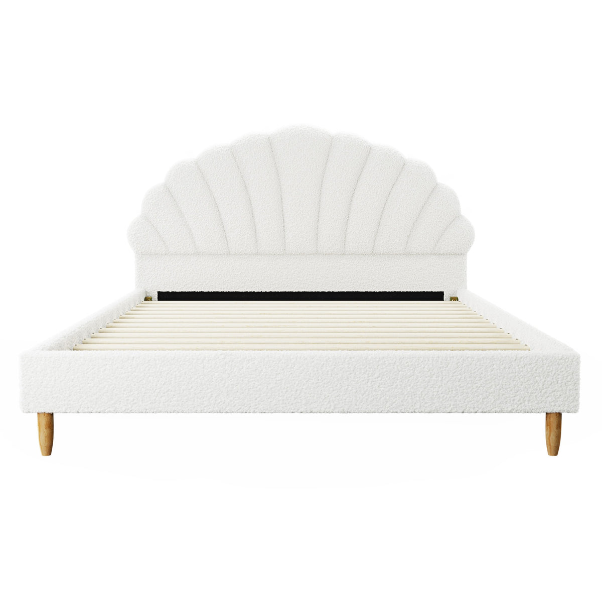 Oikiture Bed Frame Double Size Scallop-Shape Bedhead White Boucle - Sunyee