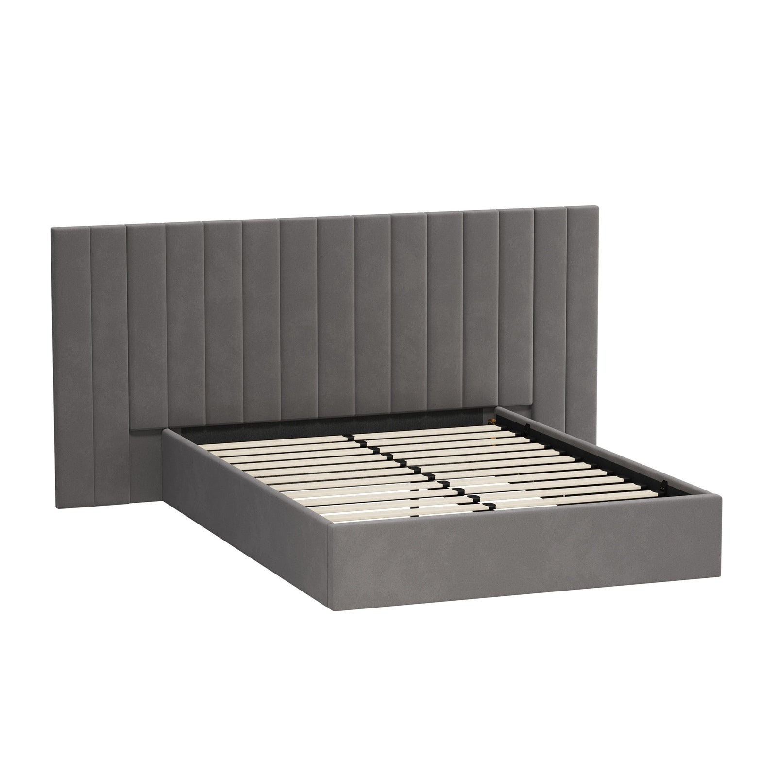 Oikiture Bed Frame Double Size Gas Lift Storage Base Oversized Headboard Velvet - Sunyee