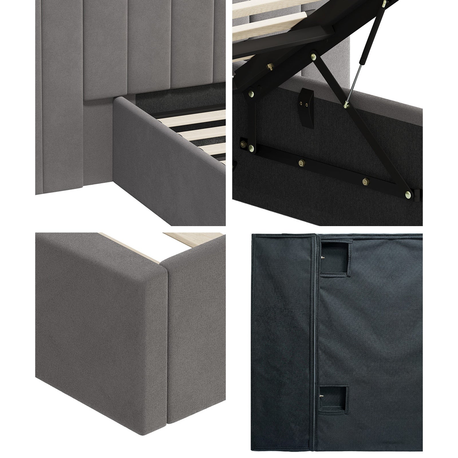 Oikiture Bed Frame King Size Gas Lift Storage Base Oversized Headboard Velvet - Sunyee