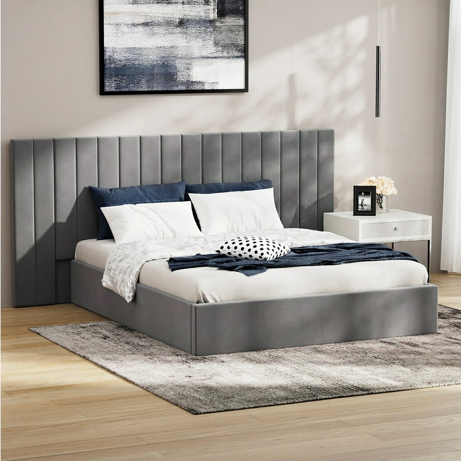Oikiture Bed Frame Queen Double King Gas Lift Storage Base Oversized Headboard