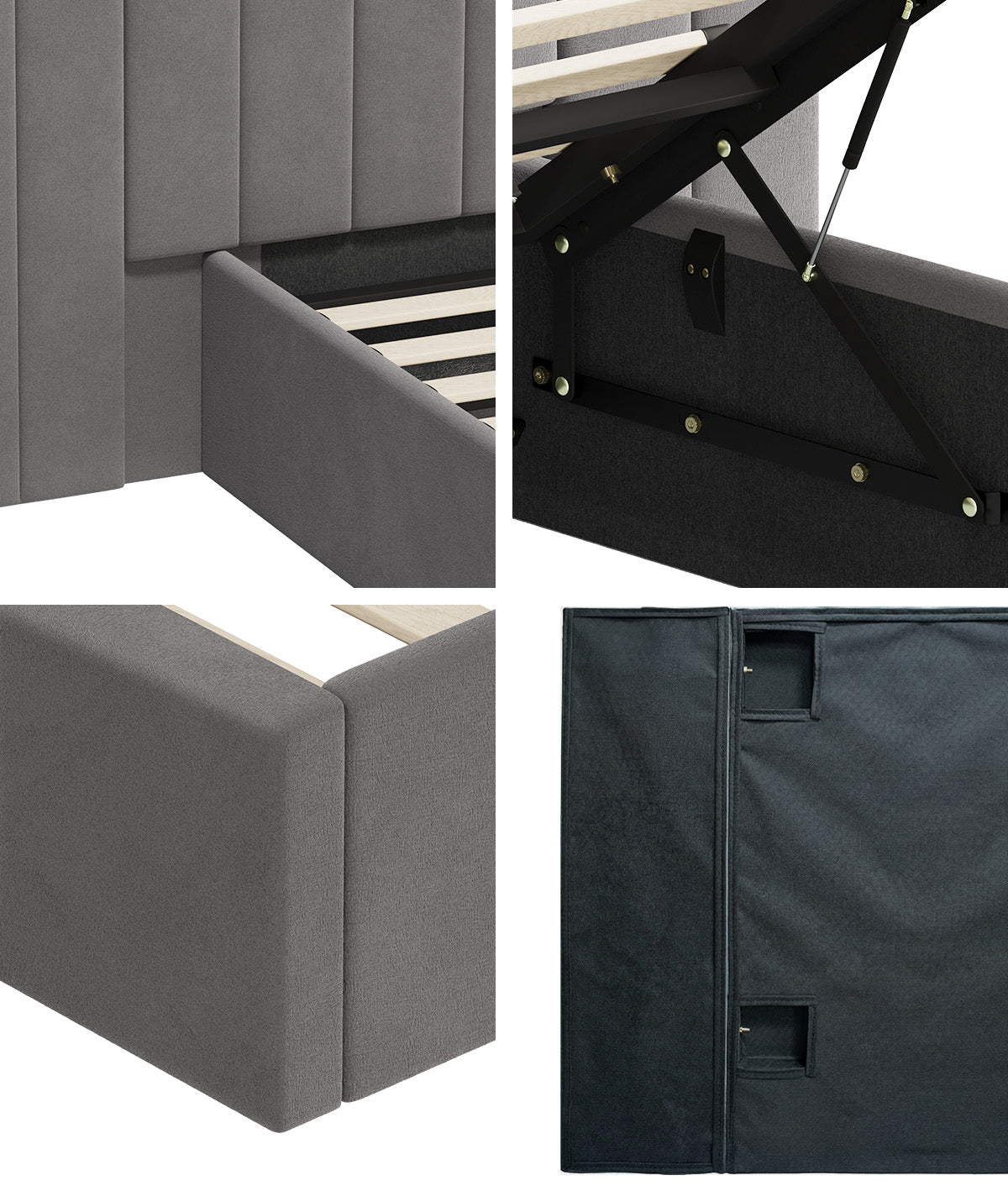 Oikiture Bed Frame Queen Size Gas Lift Storage Base Oversized Headboard Velvet - Sunyee
