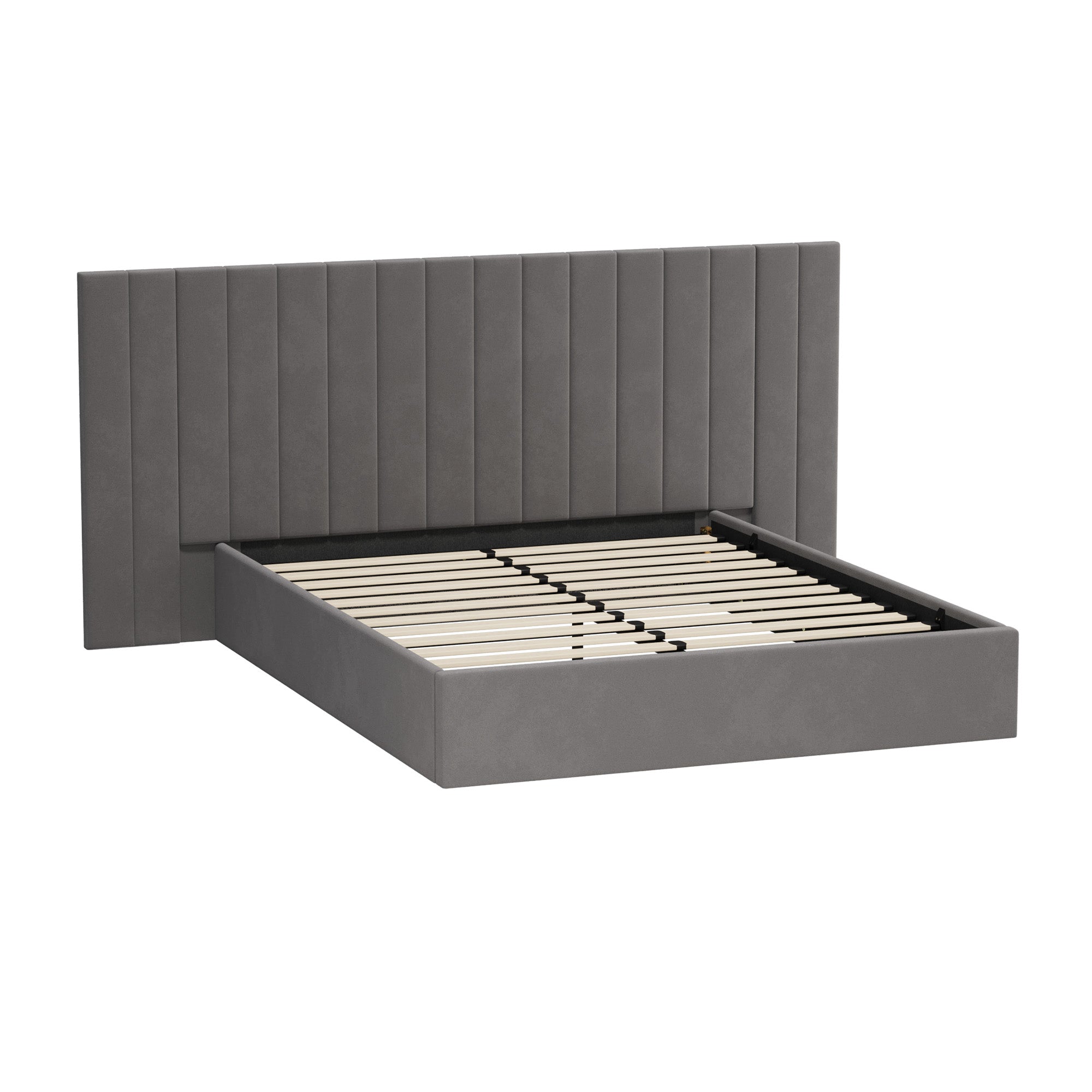 Oikiture Bed Frame Queen Size Gas Lift Storage Base Oversized Headboard Velvet - Sunyee