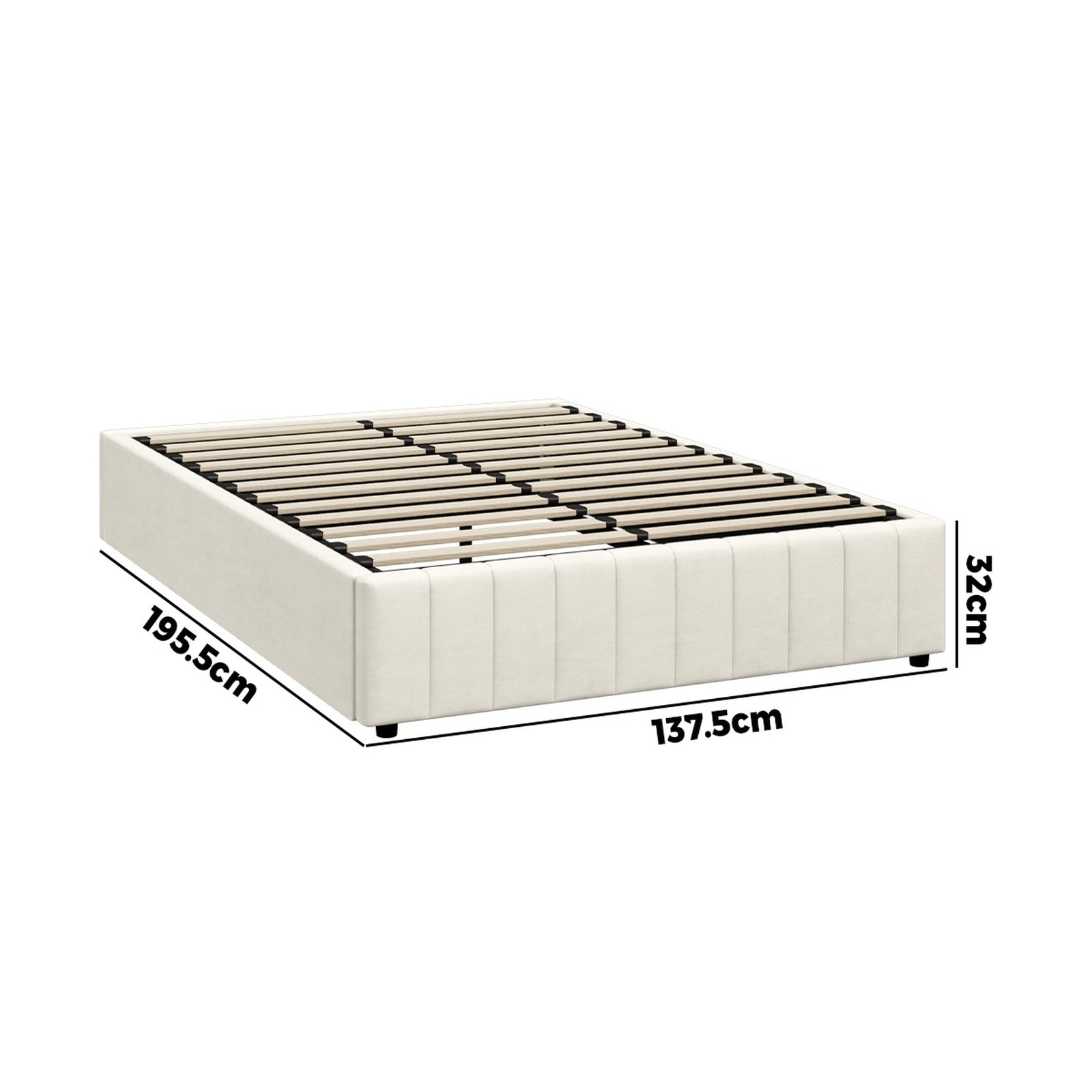 Oikiture Bed Frame Double Size Gas Lift Storage Base Velvet Cream FURB - Sunyee