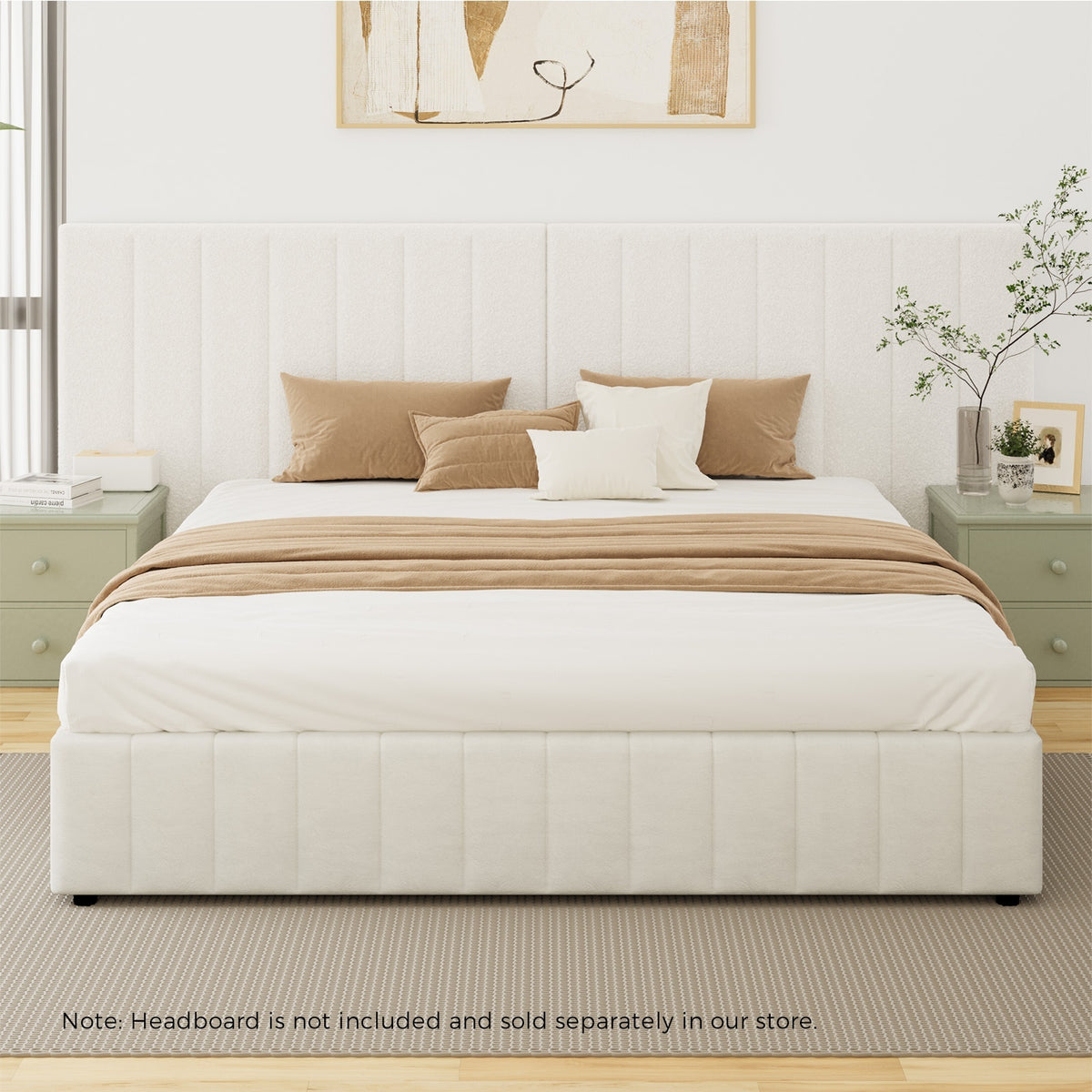 Oikiture Bed Frame King Size Gas Lift Storage Base Velvet Cream FURB - Sunyee