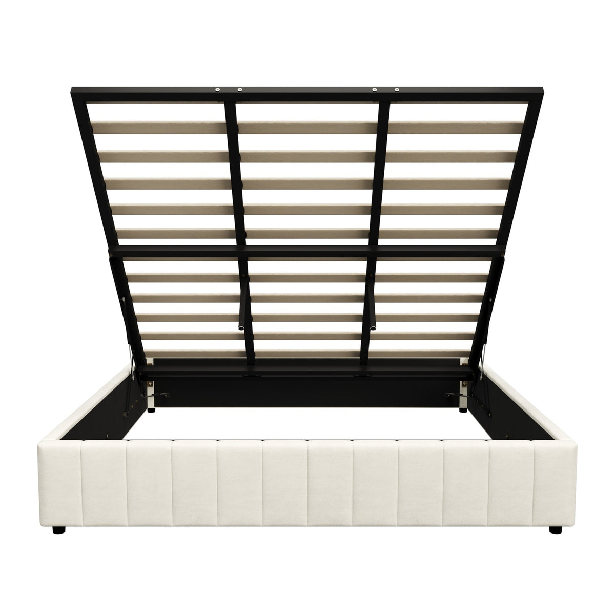 Oikiture Bed Frame King Size Gas Lift Storage Base Velvet Cream FURB - Sunyee