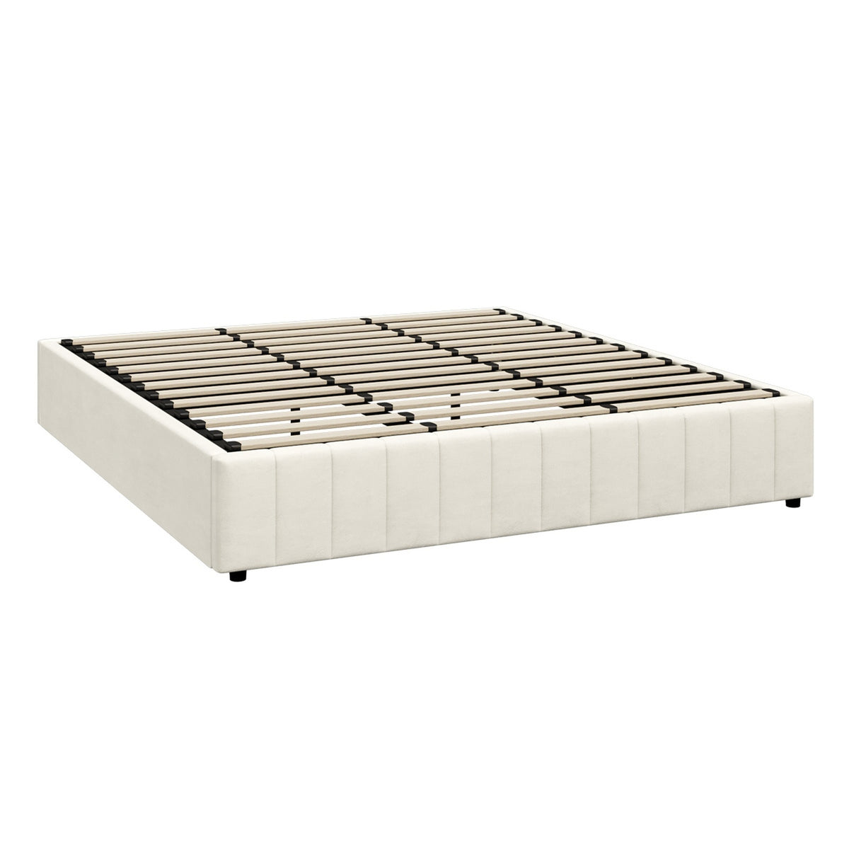 Oikiture Bed Frame King Size Gas Lift Storage Base Velvet Cream FURB - Sunyee