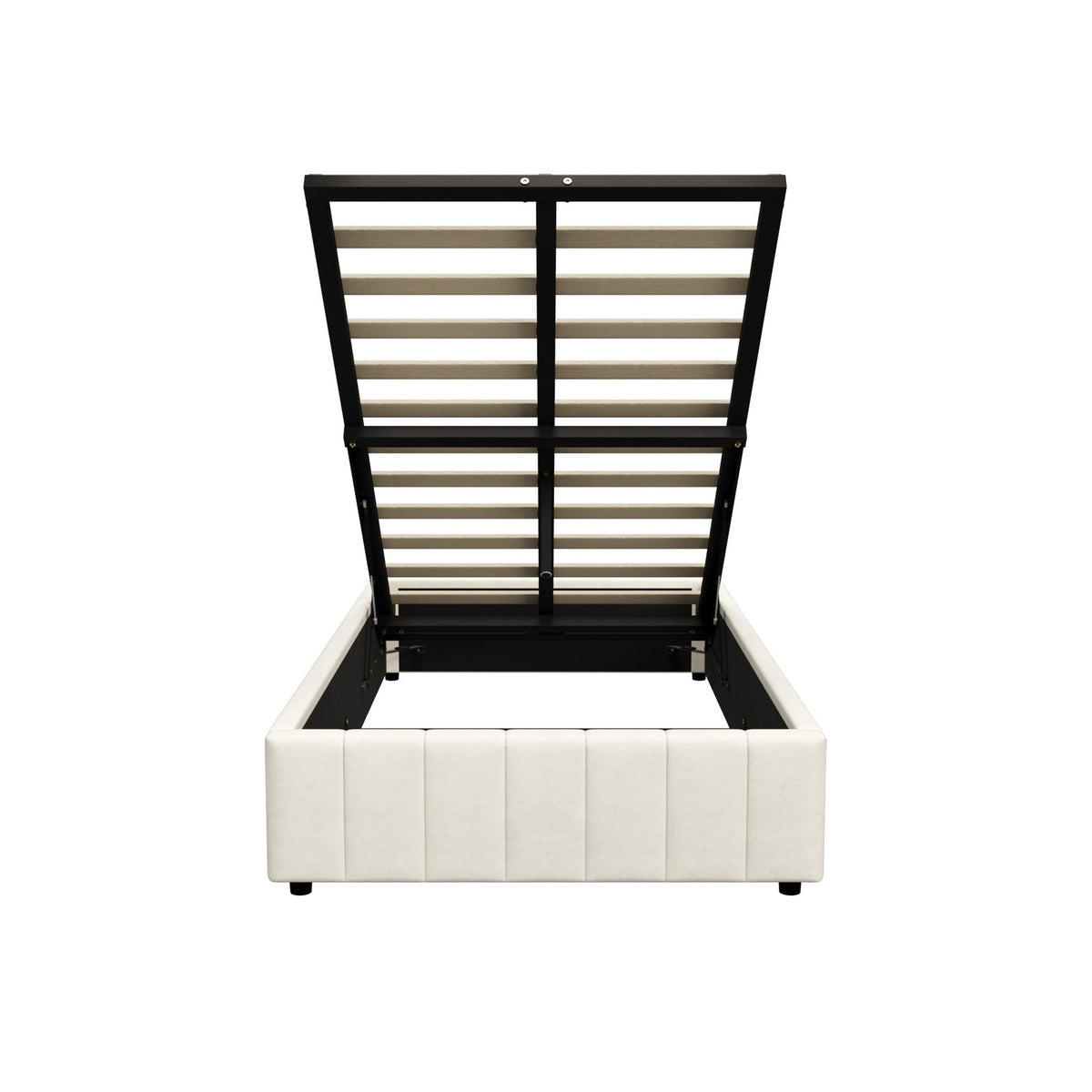 Oikiture Bed Frame King Single Gas Lift Storage Base Velvet Cream FURB - Sunyee