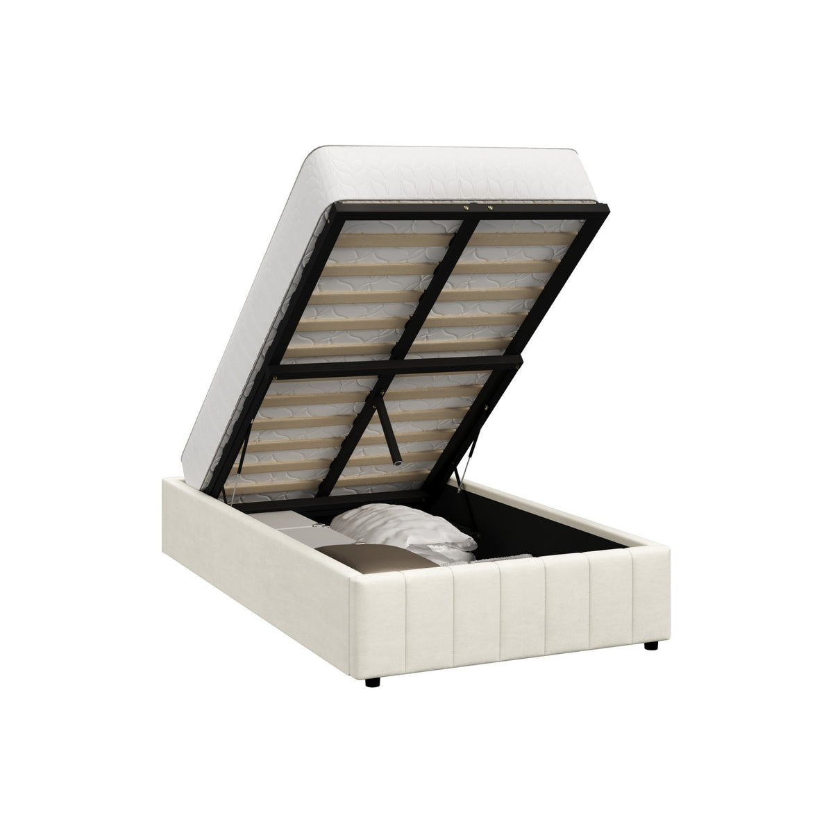 Oikiture Bed Frame King Single Gas Lift Storage Base Velvet Cream FURB - Sunyee