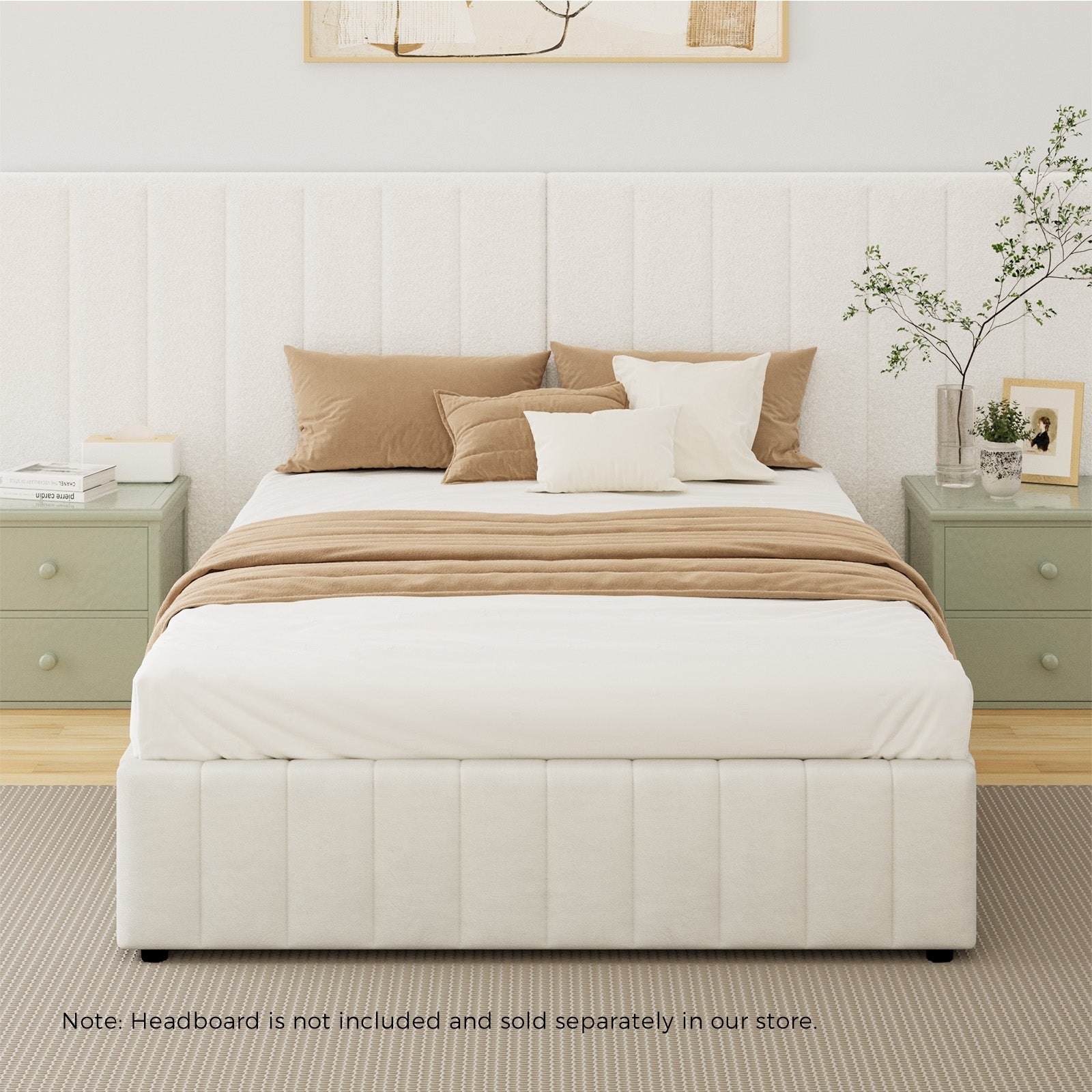 Oikiture Bed Frame Queen Size Gas Lift Storage Base Velvet Cream FURB - Sunyee