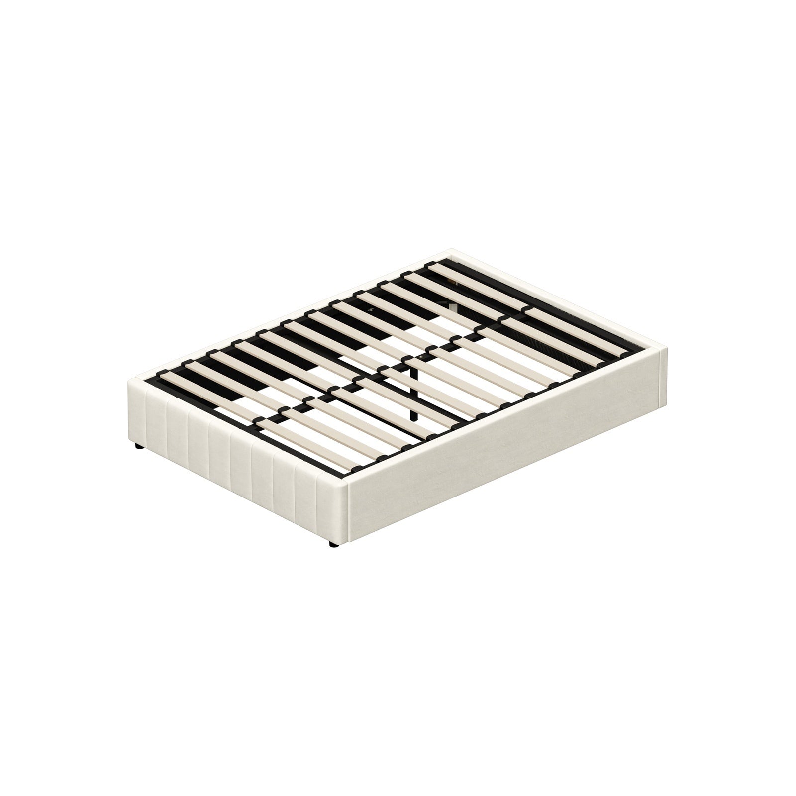 Oikiture Bed Frame Queen Size Gas Lift Storage Base Velvet Cream FURB - Sunyee