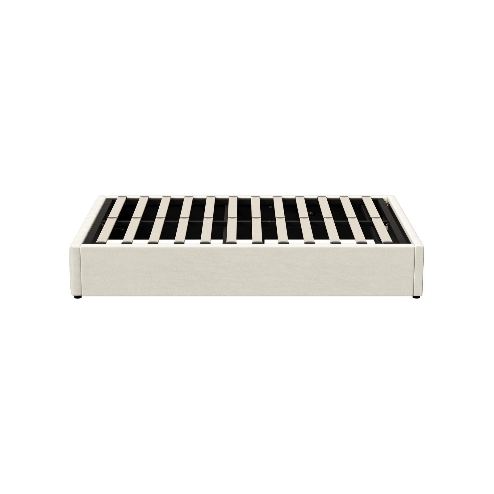 Oikiture Bed Frame Queen Size Gas Lift Storage Base Velvet Cream FURB - Sunyee
