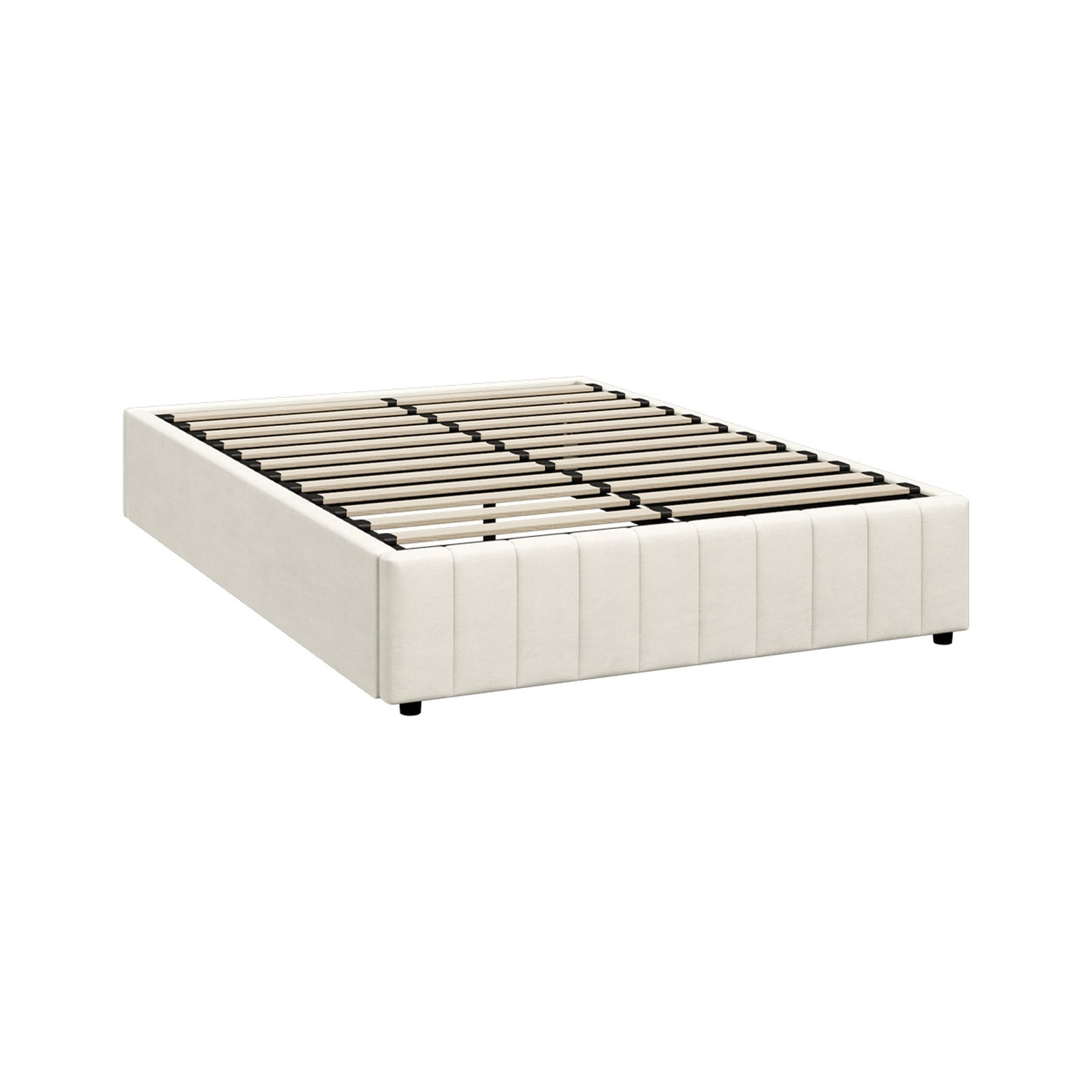 Oikiture Bed Frame Queen Size Gas Lift Storage Base Velvet Cream FURB - Sunyee