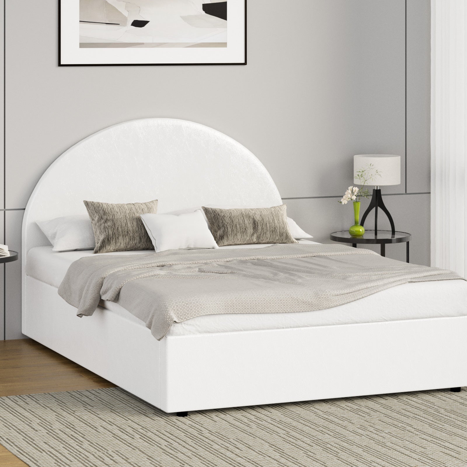 Oikiture Bed Frame Double Size With Gas Lift Storage Base PU Leather White - Sunyee