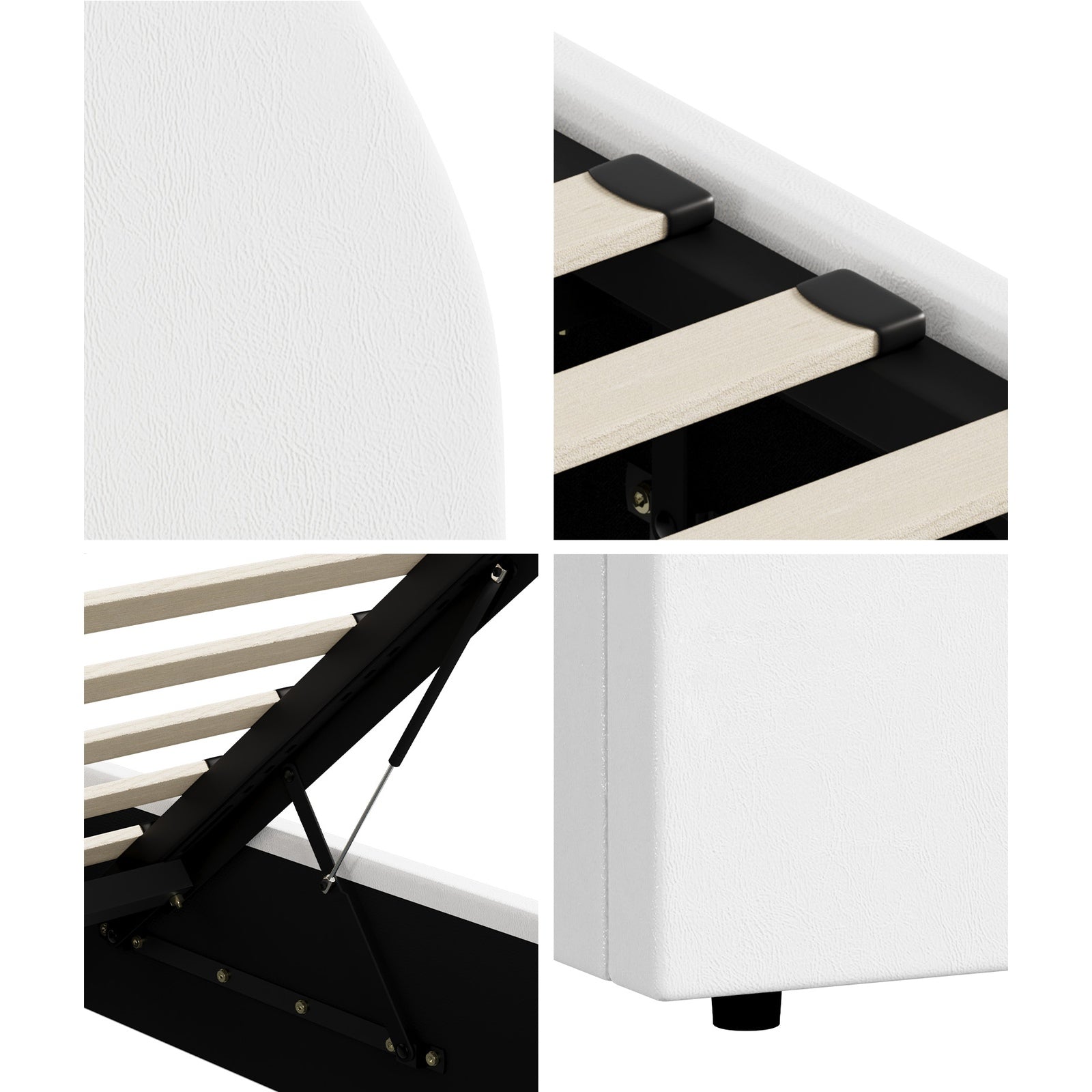 Oikiture Bed Frame Double Size With Gas Lift Storage Base PU Leather White - Sunyee
