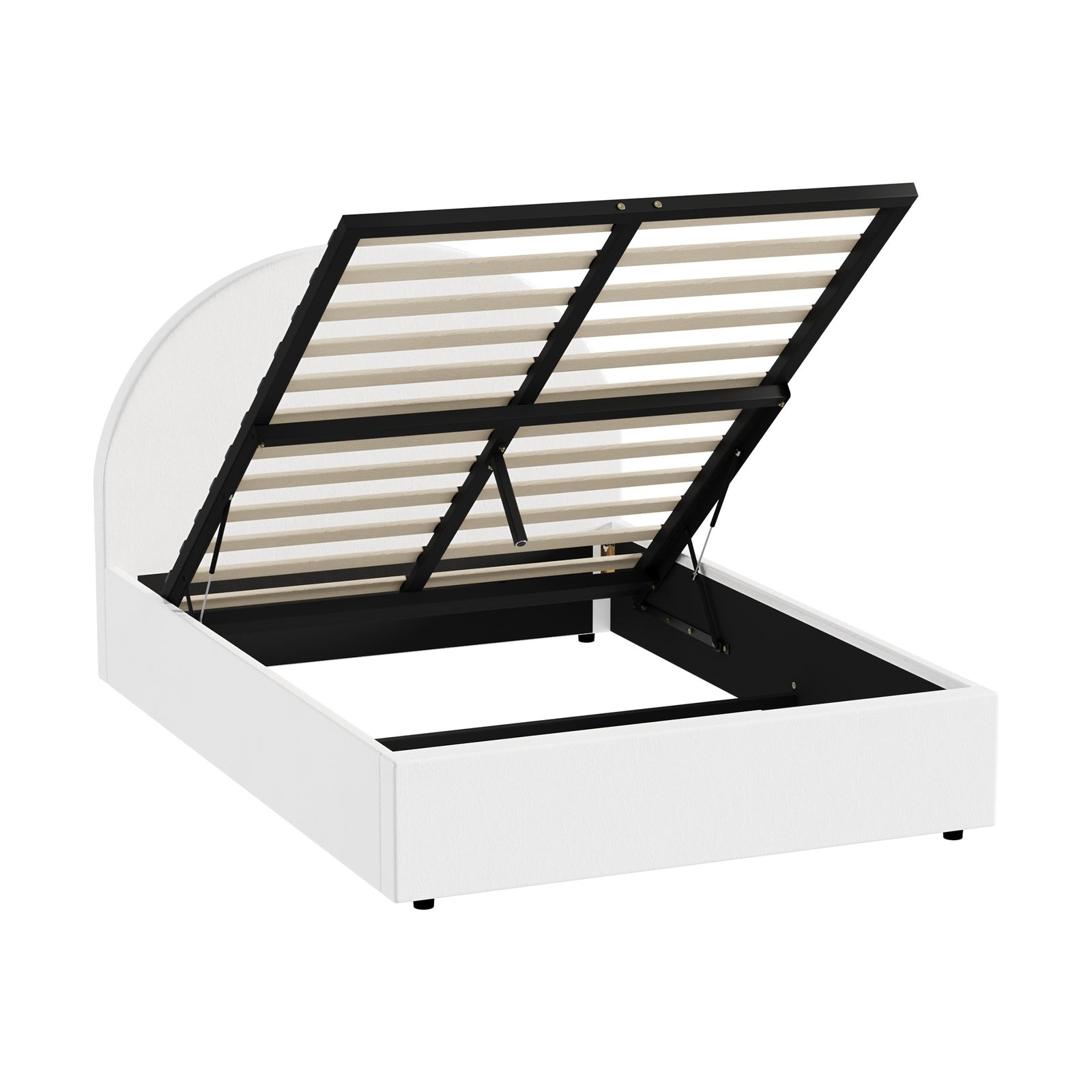 Oikiture Bed Frame Double Size With Gas Lift Storage Base PU Leather White - Sunyee