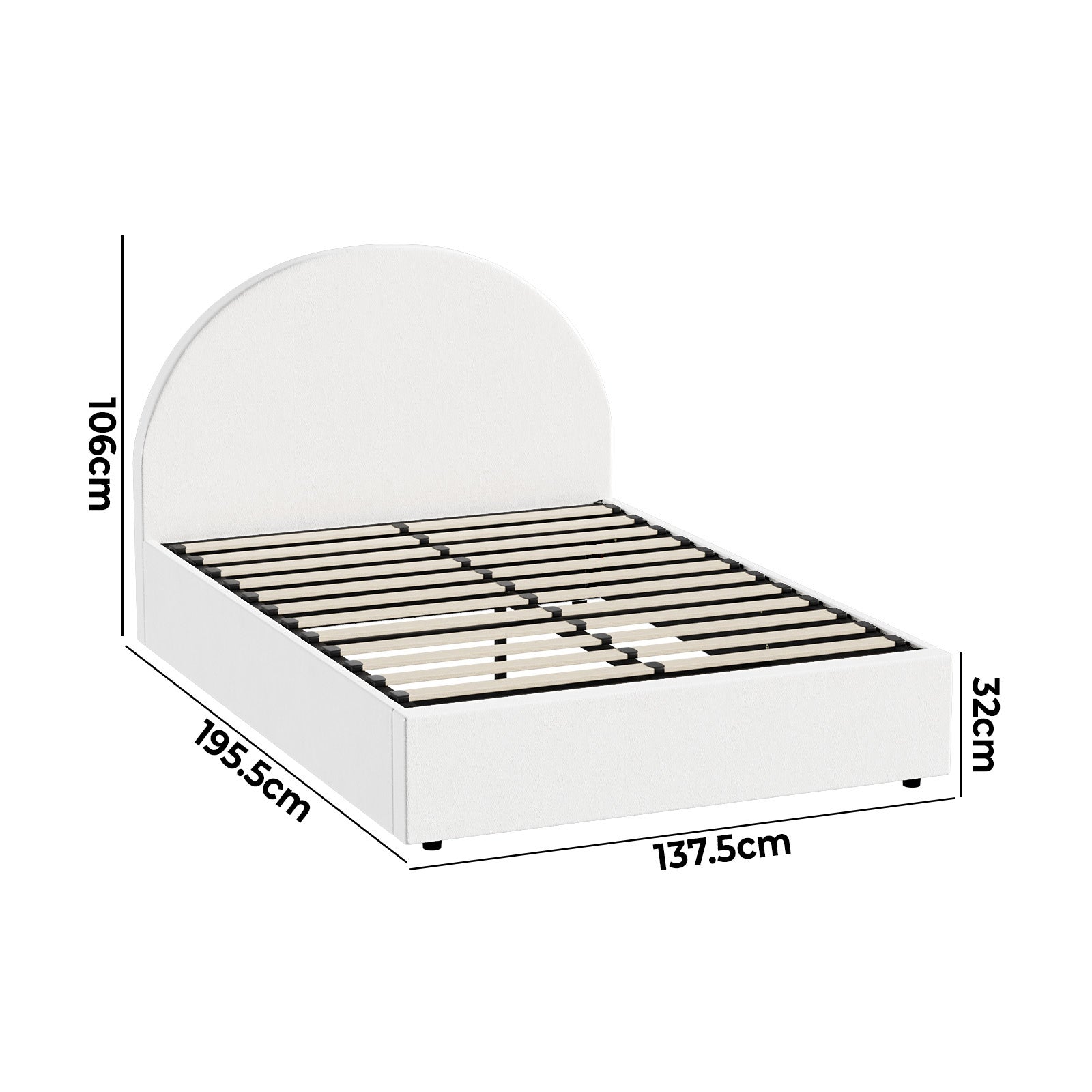 Oikiture Bed Frame Double Size With Gas Lift Storage Base PU Leather White - Sunyee