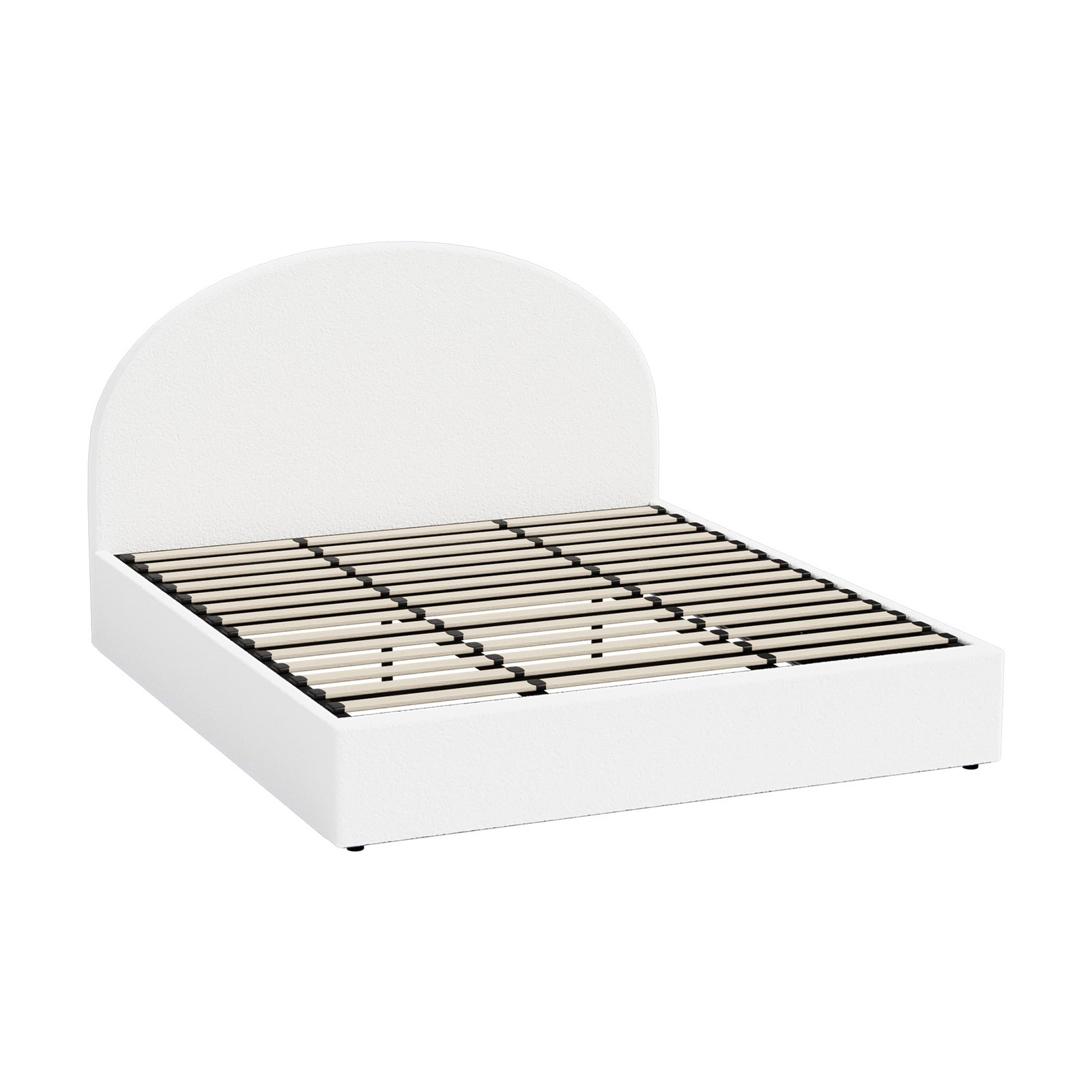 Oikiture Bed Frame King Size With Gas Lift Storage Base LED Lights Boucle White - Sunyee