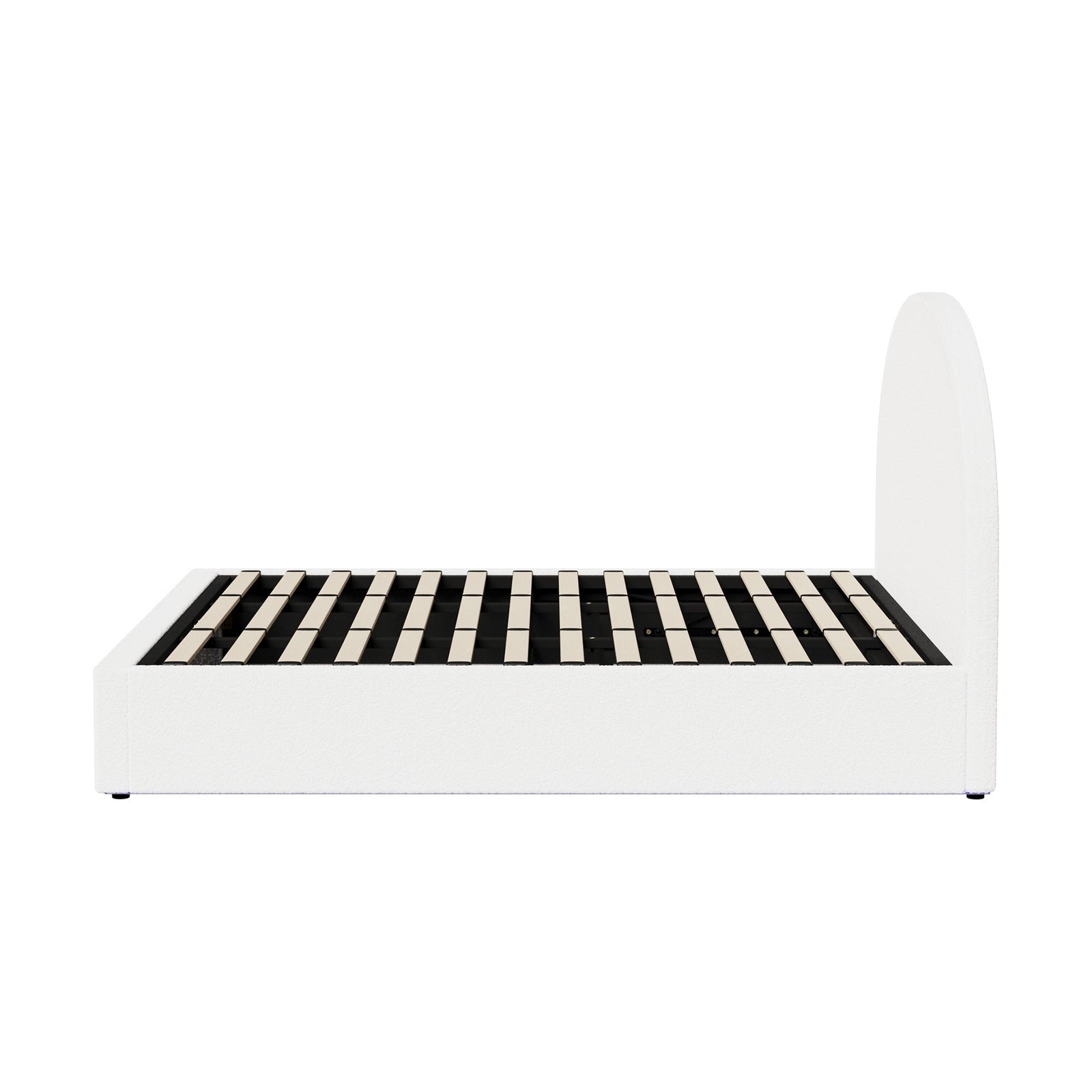 Oikiture Bed Frame King Size With Gas Lift Storage Base LED Lights Boucle White - Sunyee