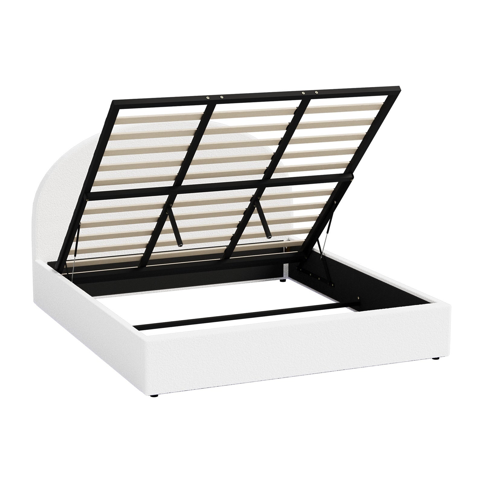 Oikiture Bed Frame King Size With Gas Lift Storage Base LED Lights Boucle White - Sunyee