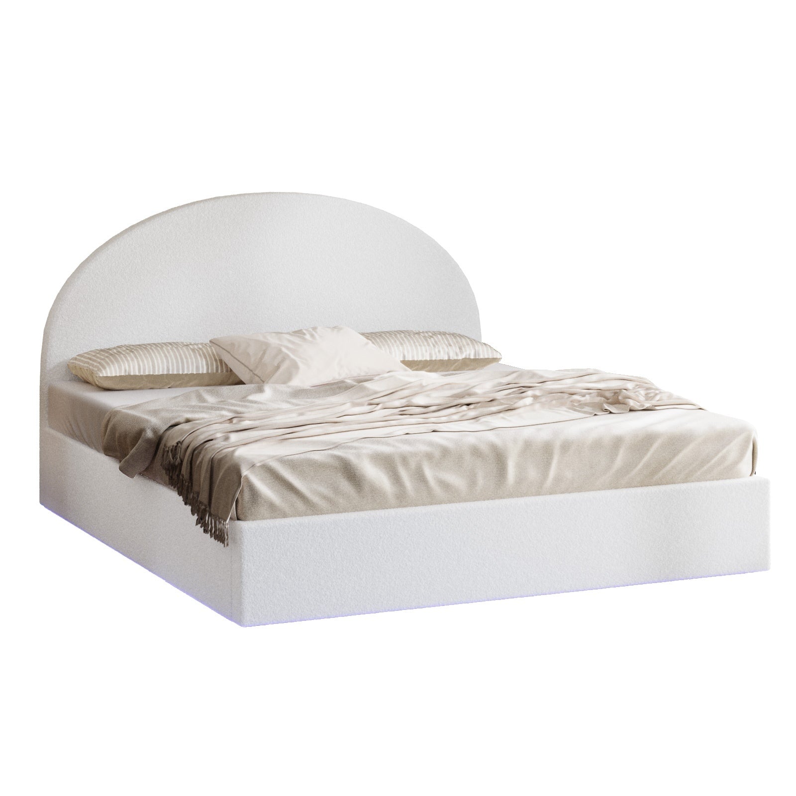 Oikiture Bed Frame King Size With Gas Lift Storage Base LED Lights Boucle White - Sunyee