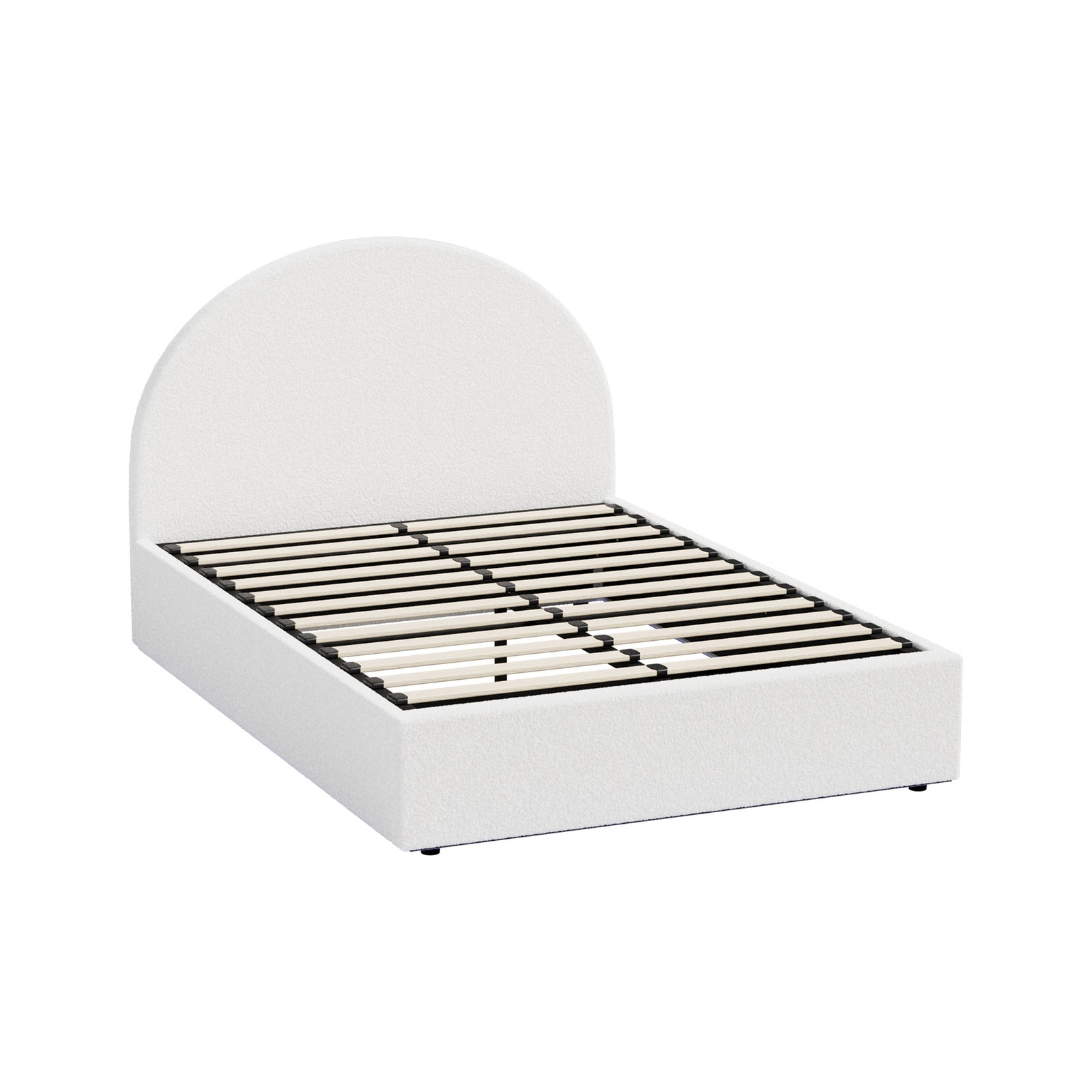 Oikiture Bed Frame Queen Size With Gas Lift Storage Base LED Lights Boucle White