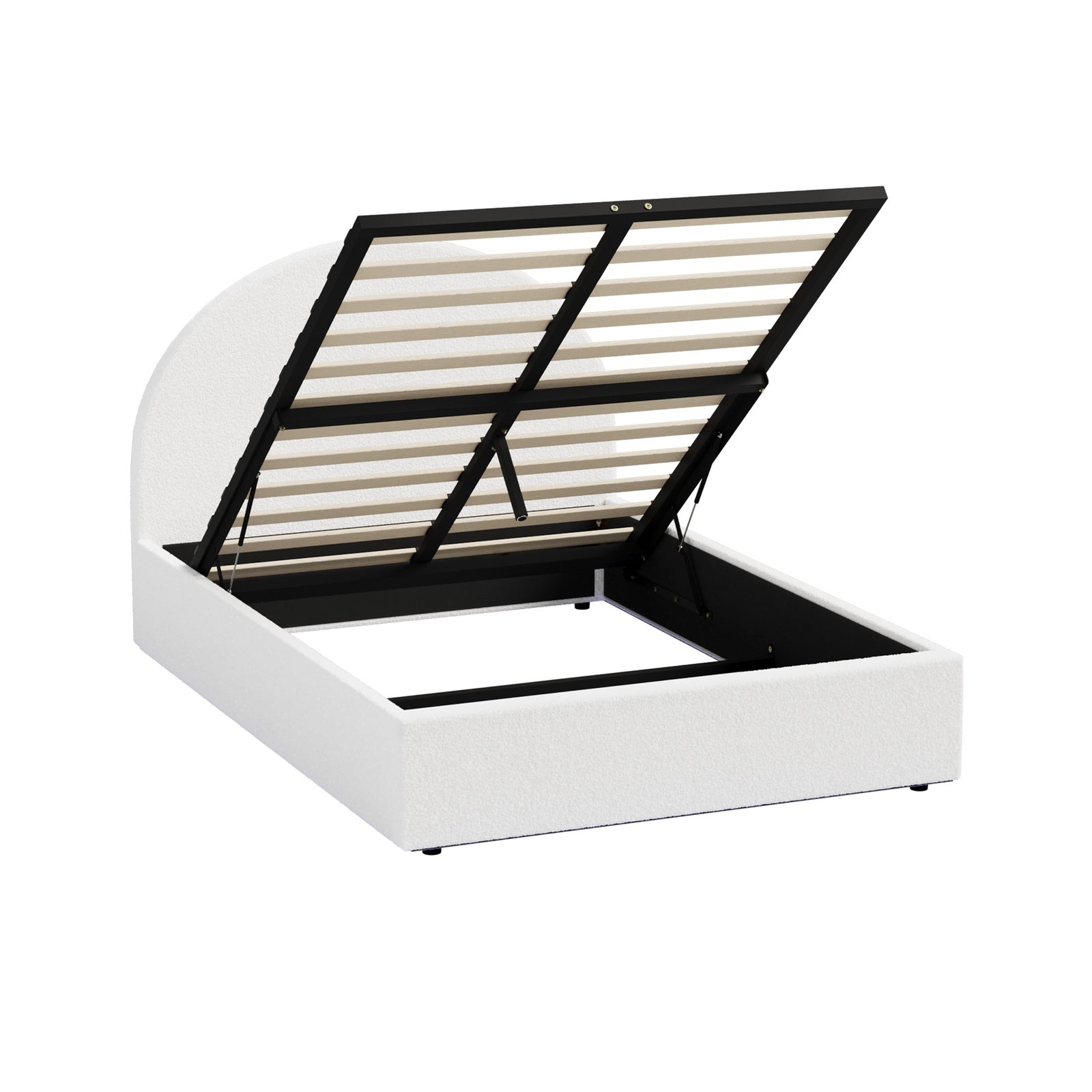 Oikiture Bed Frame Queen Size With Gas Lift Storage Base LED Lights Boucle White