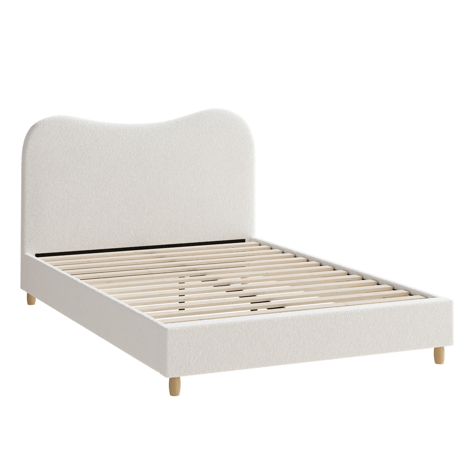 Oikiture Bed Frame Double Size White Boucle Cloud Shape - Sunyee