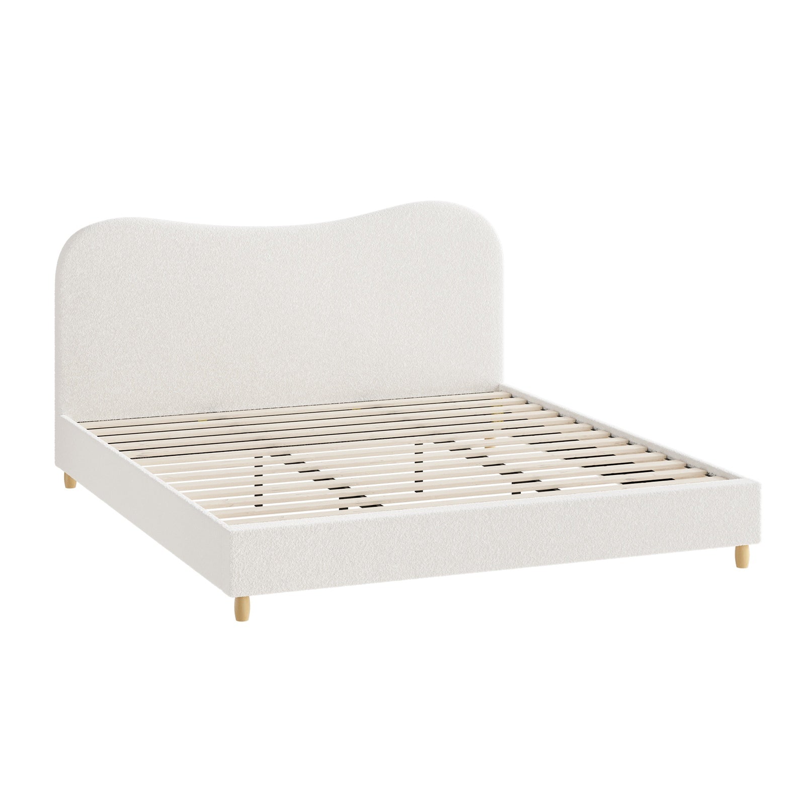 Oikiture Bed Frame King Size White Boucle Cloud Shape - Sunyee