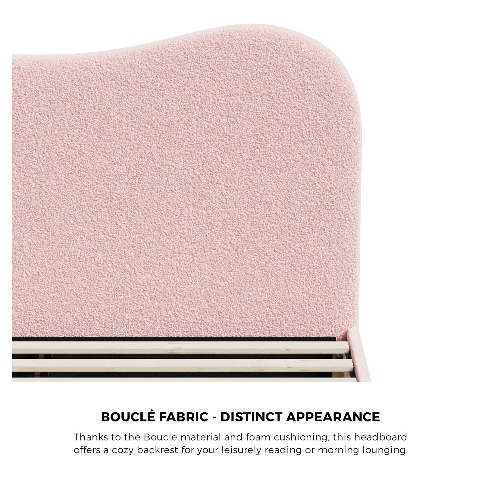 Oikiture Bed Frame King Single Size Pink Boucle Cloud Shape - Sunyee