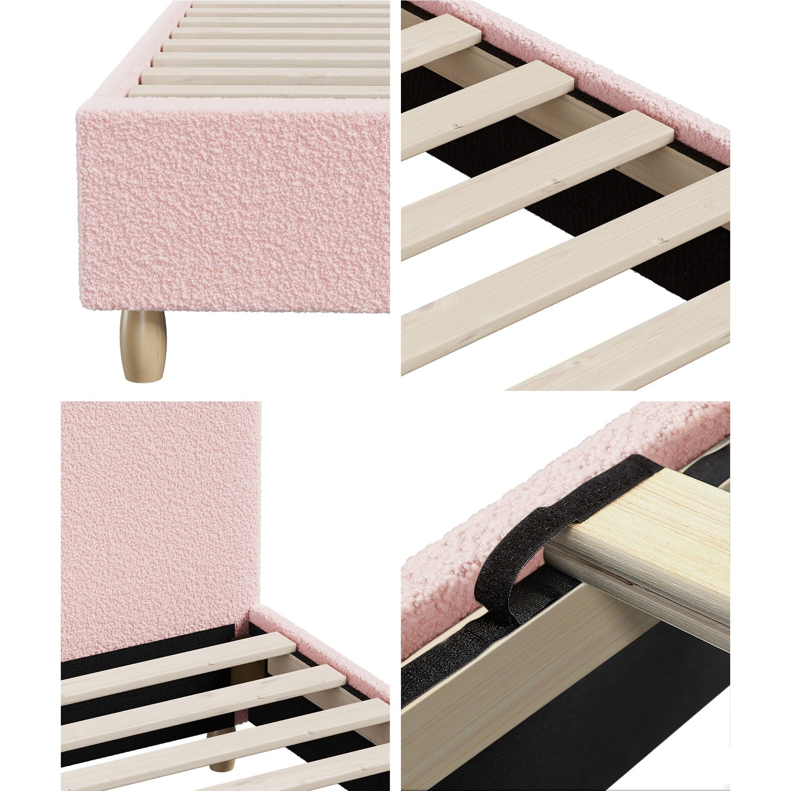 Oikiture Bed Frame King Single Size Pink Boucle Cloud Shape - Sunyee