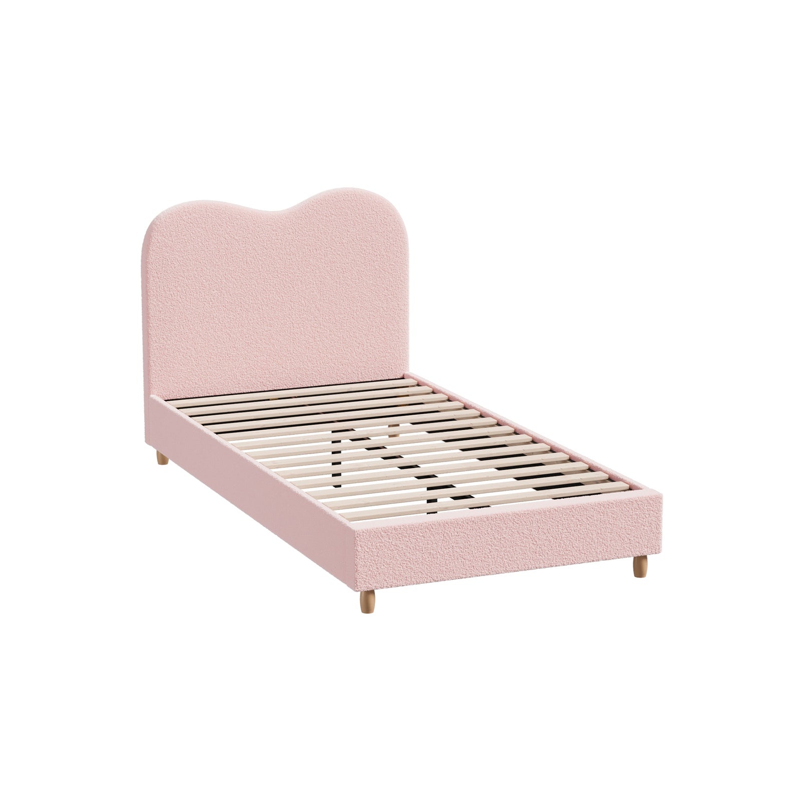 Oikiture Bed Frame King Single Size Pink Boucle Cloud Shape - Sunyee