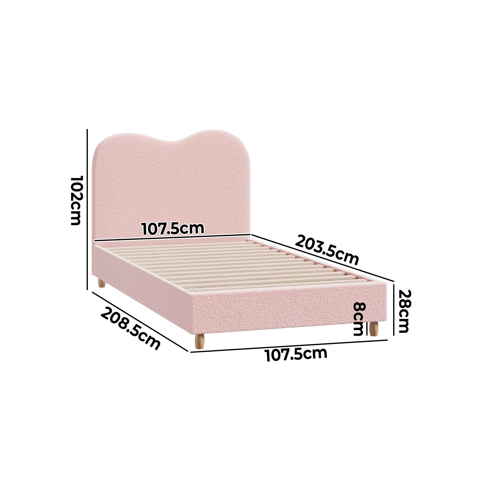Oikiture Bed Frame King Single Size Pink Boucle Cloud Shape - Sunyee