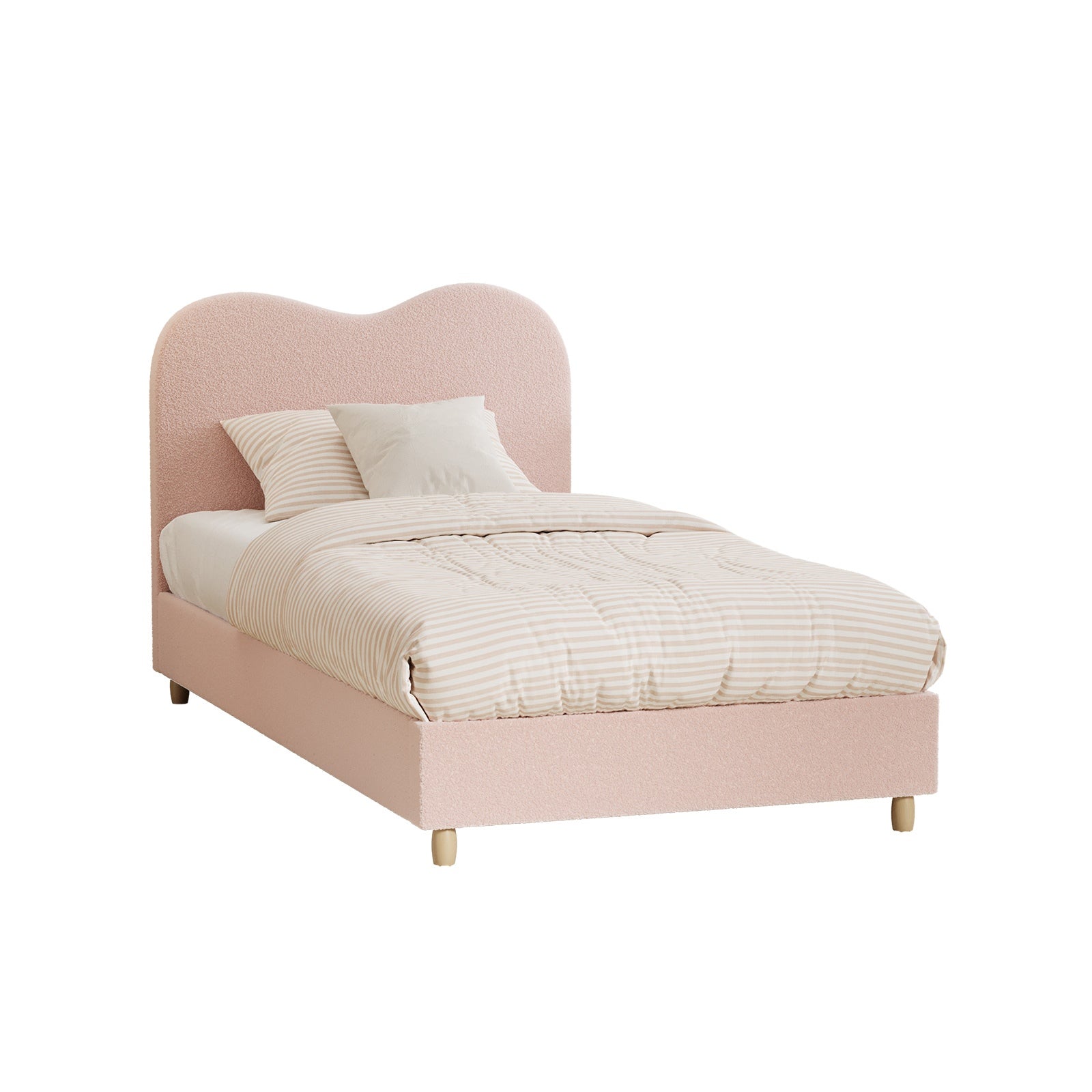 Oikiture Bed Frame King Single Size Pink Boucle Cloud Shape - Sunyee