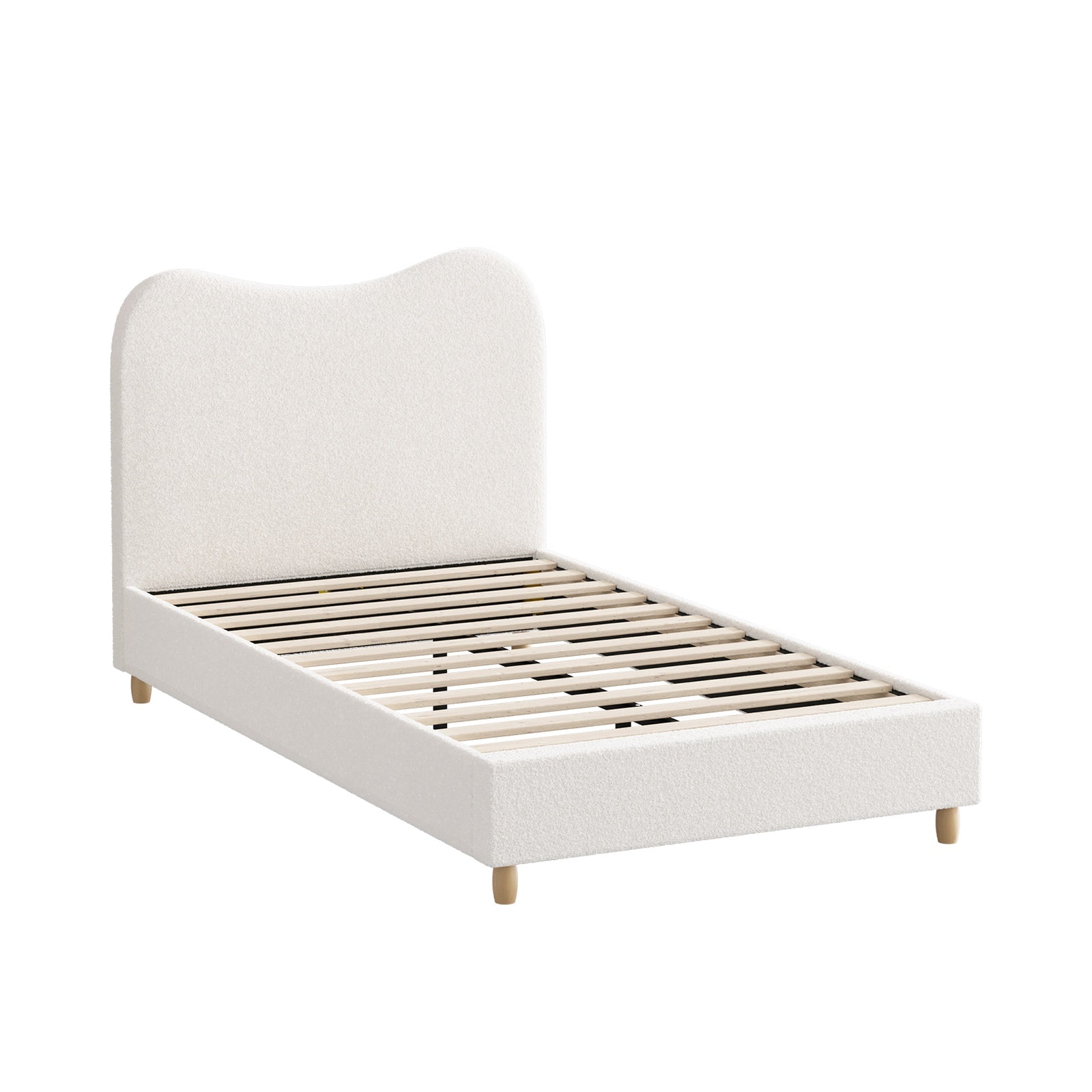 Oikiture Bed Frame King Single Size White Boucle Cloud Shape - Sunyee