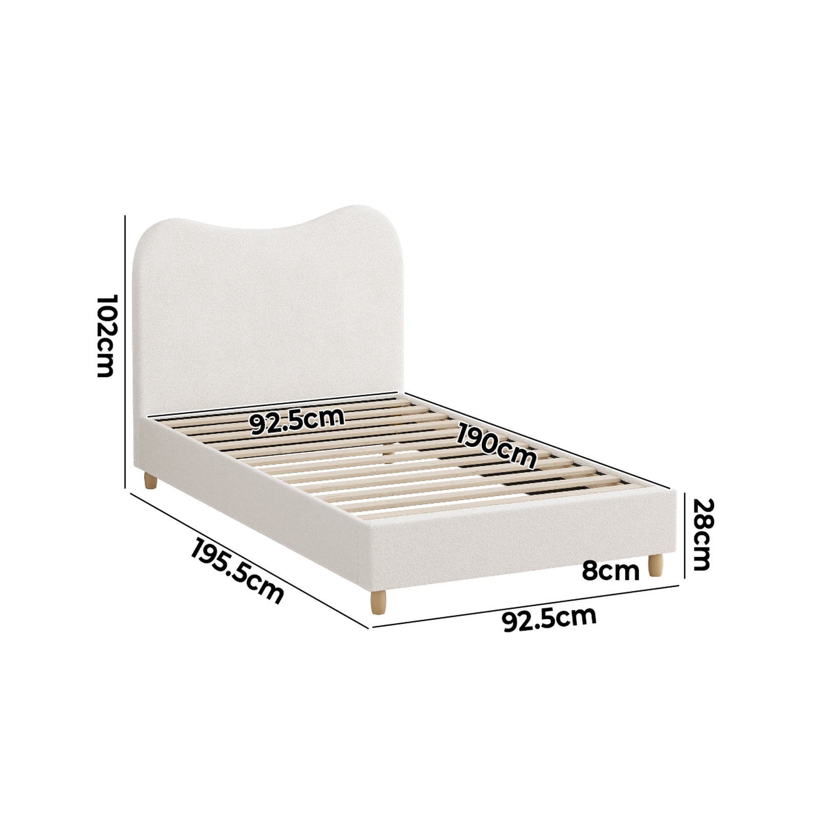 Oikiture Bed Frame Single Size White Boucle Cloud Shape - Sunyee