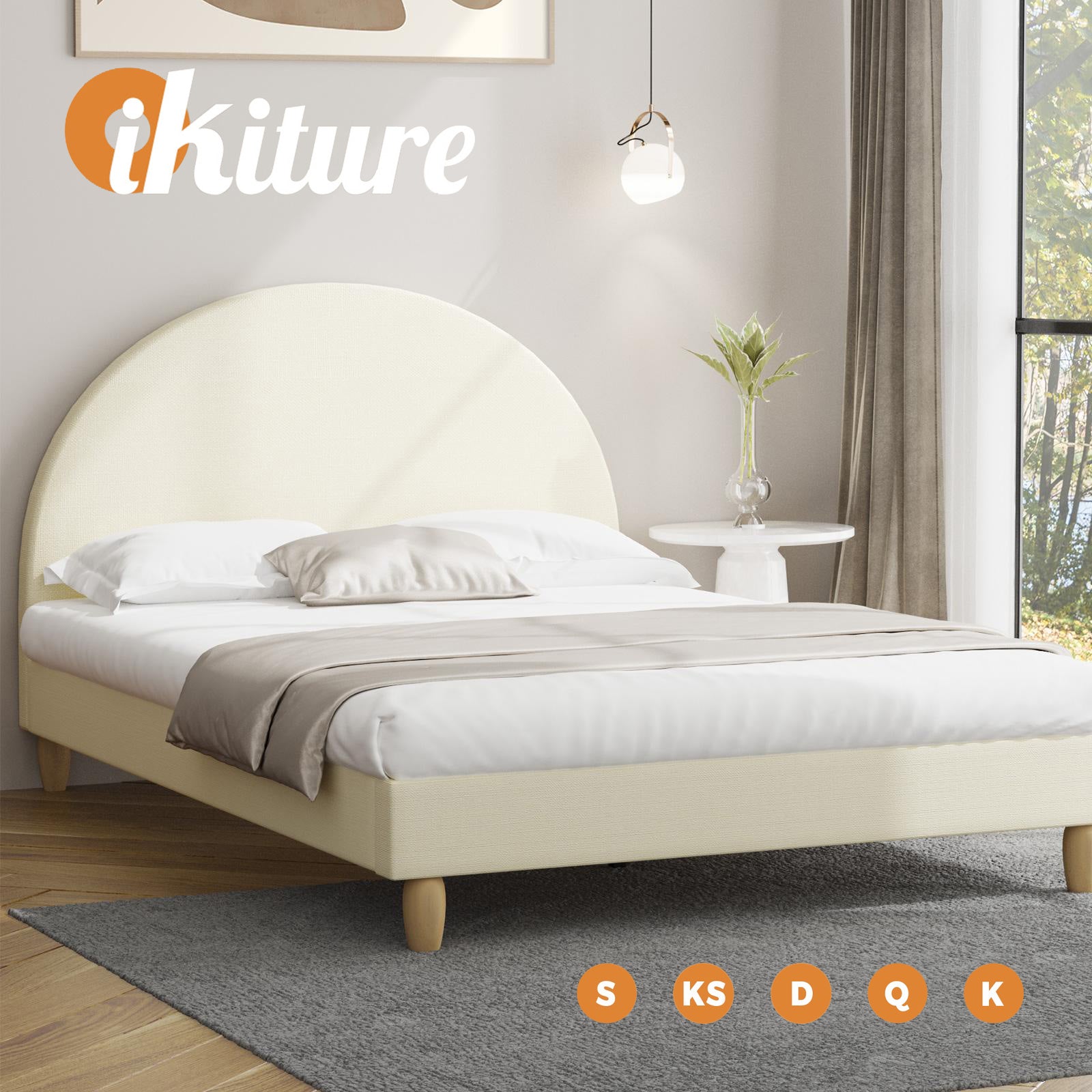 Oikiture Bed Frame Queen Double King Single Size Fabric Arched Beds Platform - Sunyee