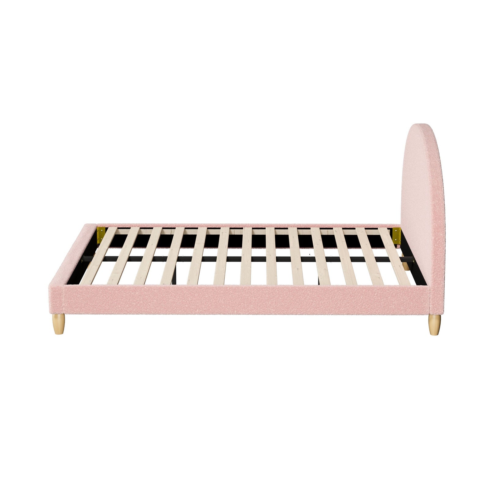 Oikiture Bed Frame Double Size Bed Platform Arched Bedhead Pink Boucle - Sunyee