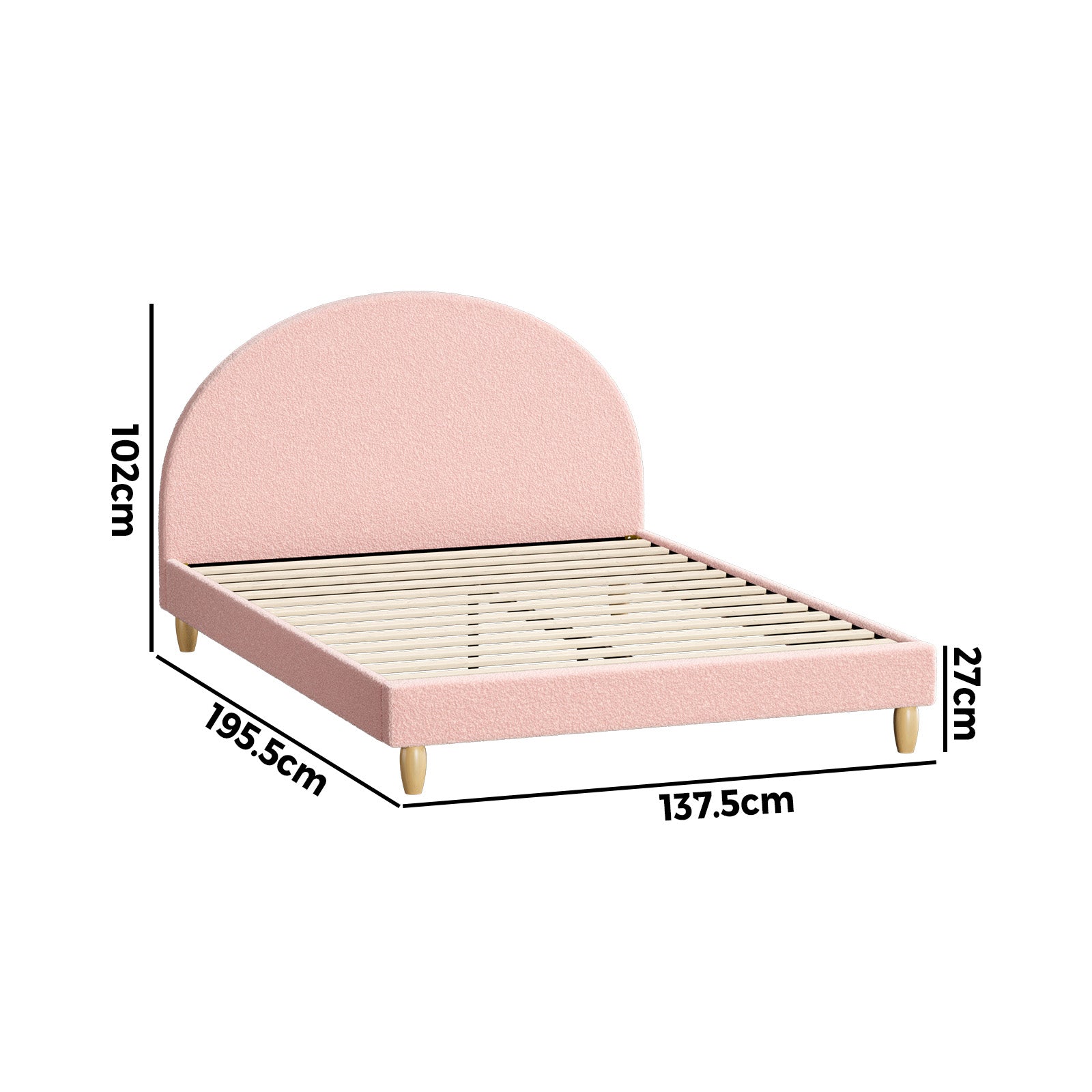 Oikiture Bed Frame Double Size Bed Platform Arched Bedhead Pink Boucle - Sunyee