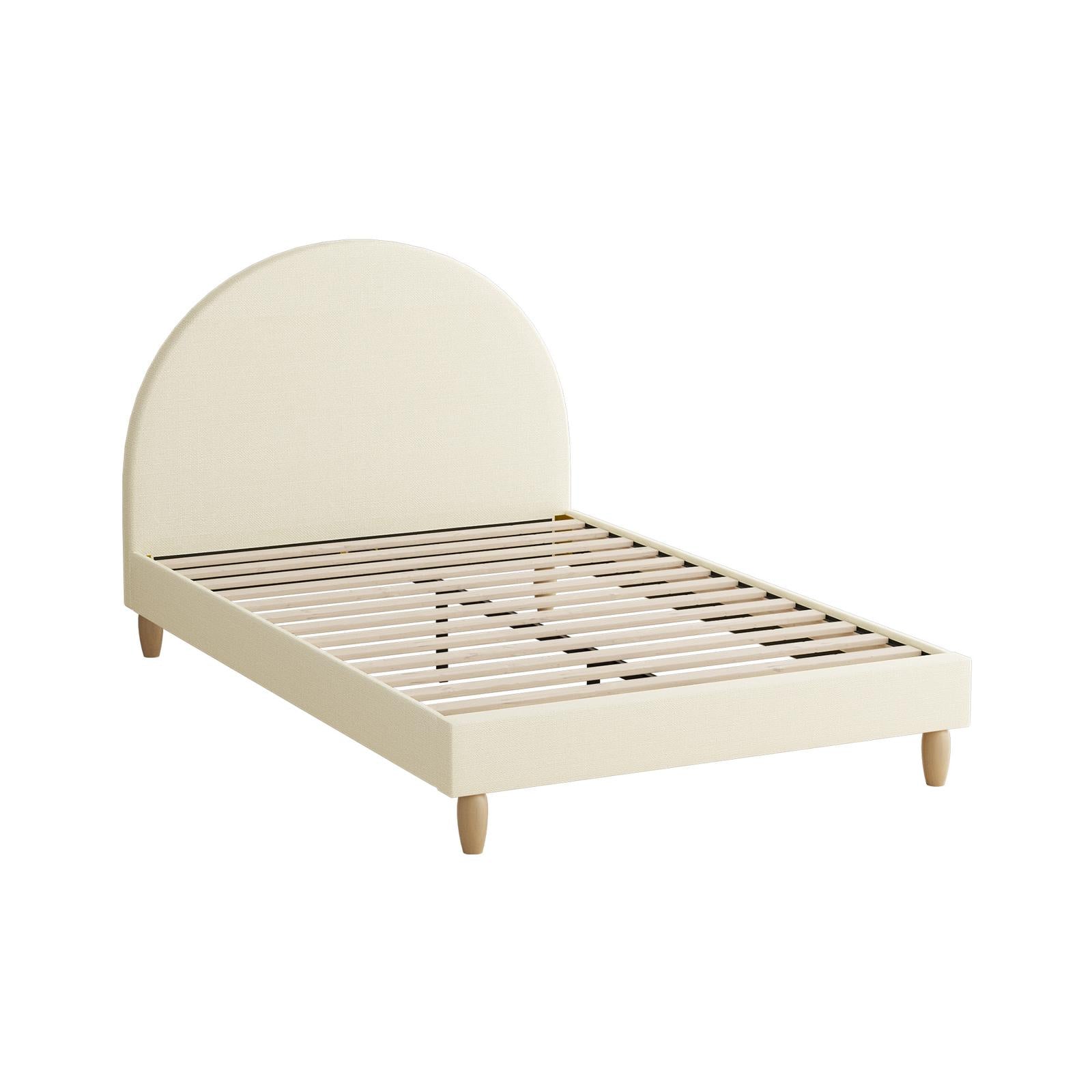 Oikiture Bed Frame King Single Size Arched Beds Platform Beige Fabric - Sunyee