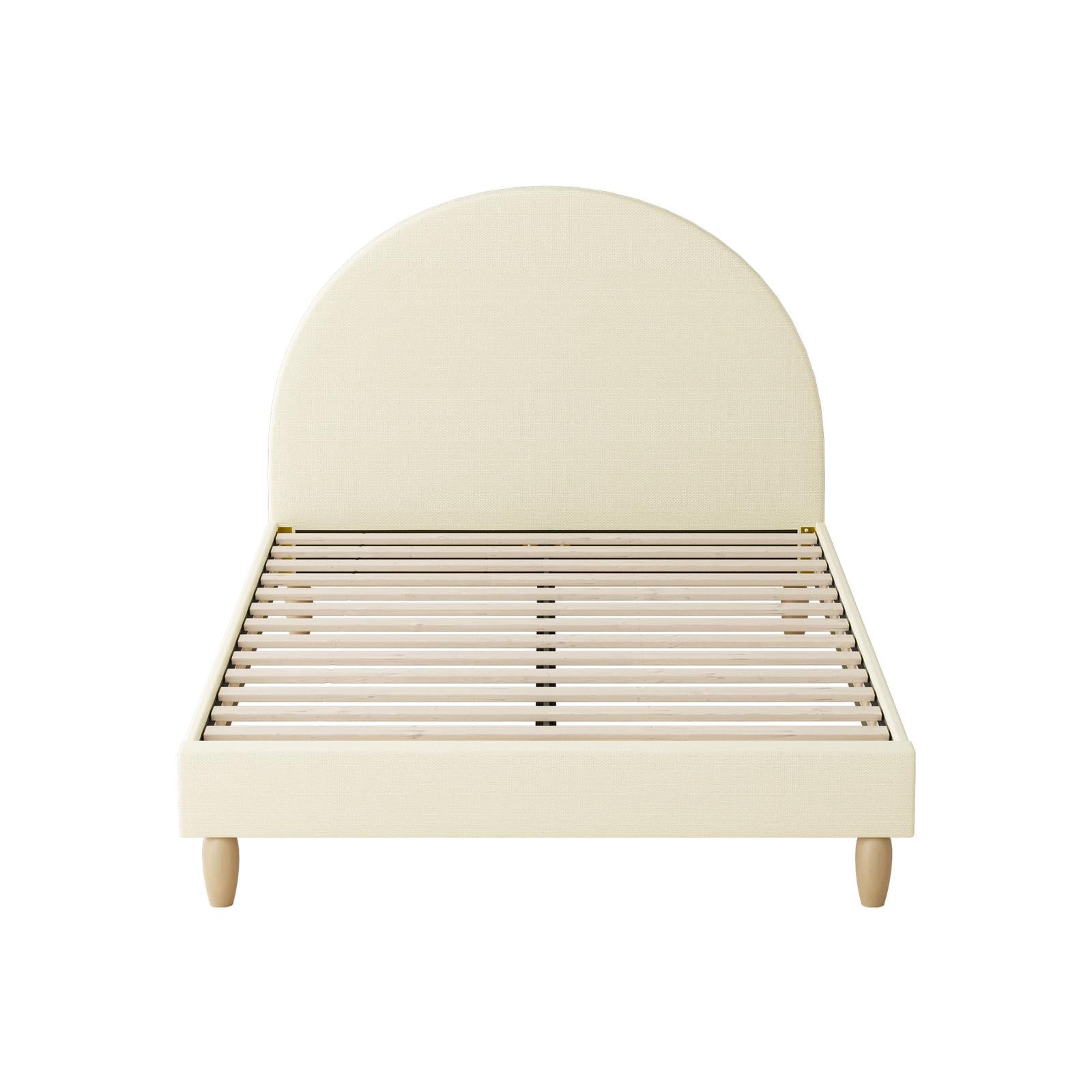 Oikiture Bed Frame King Single Size Arched Beds Platform Beige Fabric - Sunyee