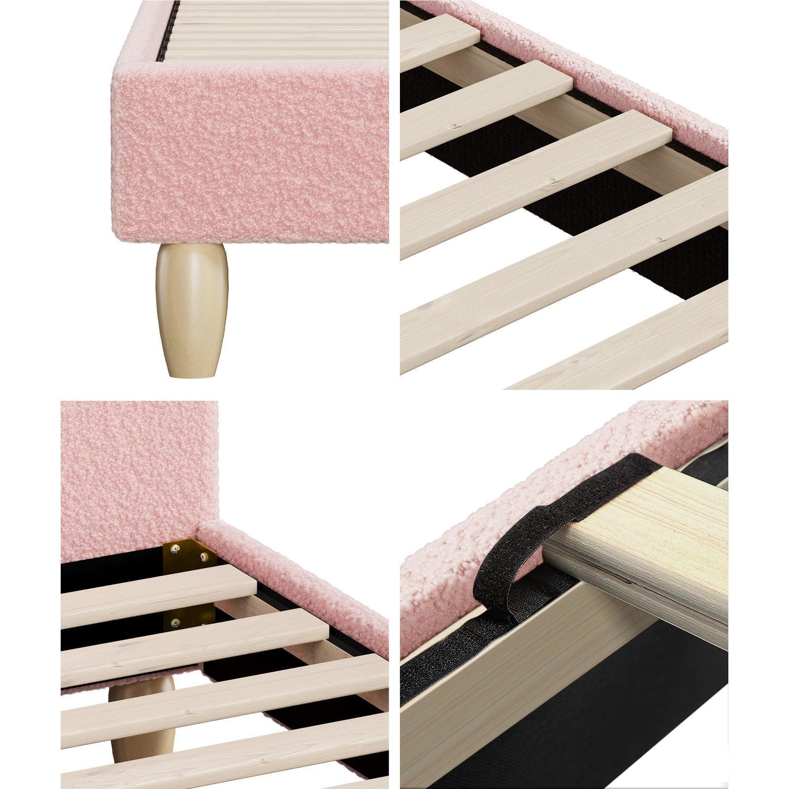 Oikiture Bed Frame King Single Size Bed Platform Arched Bedhead Pink Boucle - Sunyee