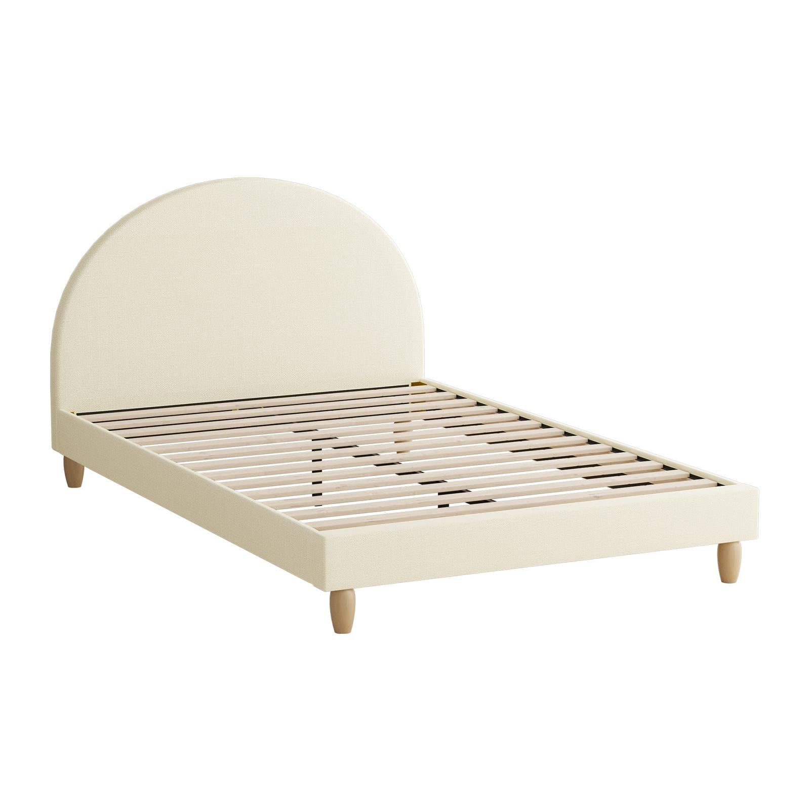 Oikiture Bed Frame Queen Size Arched Beds Platform Beige Fabric - Sunyee