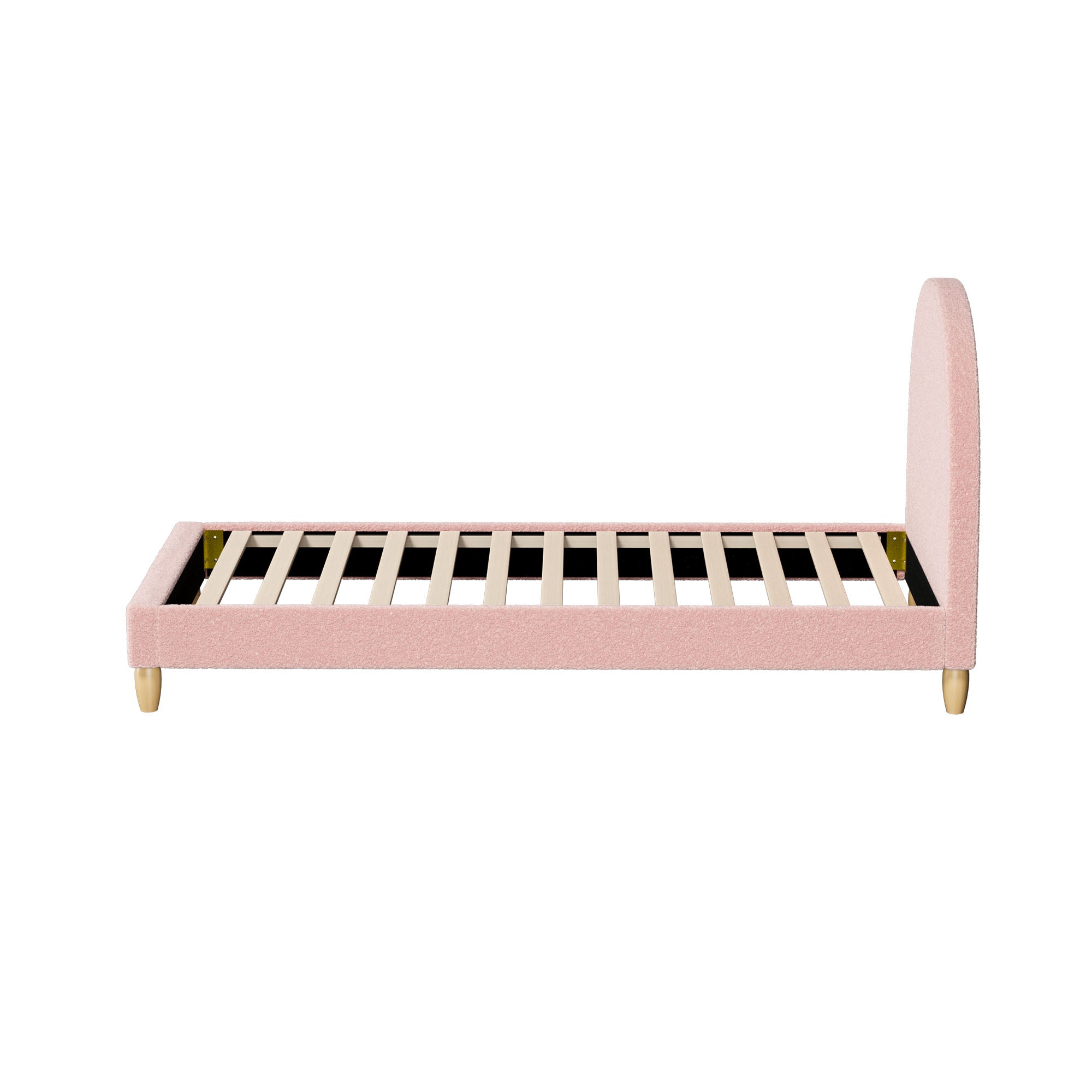 Oikiture Bed Frame Single Size Bed Platform Arched Bedhead Pink Boucle - Sunyee