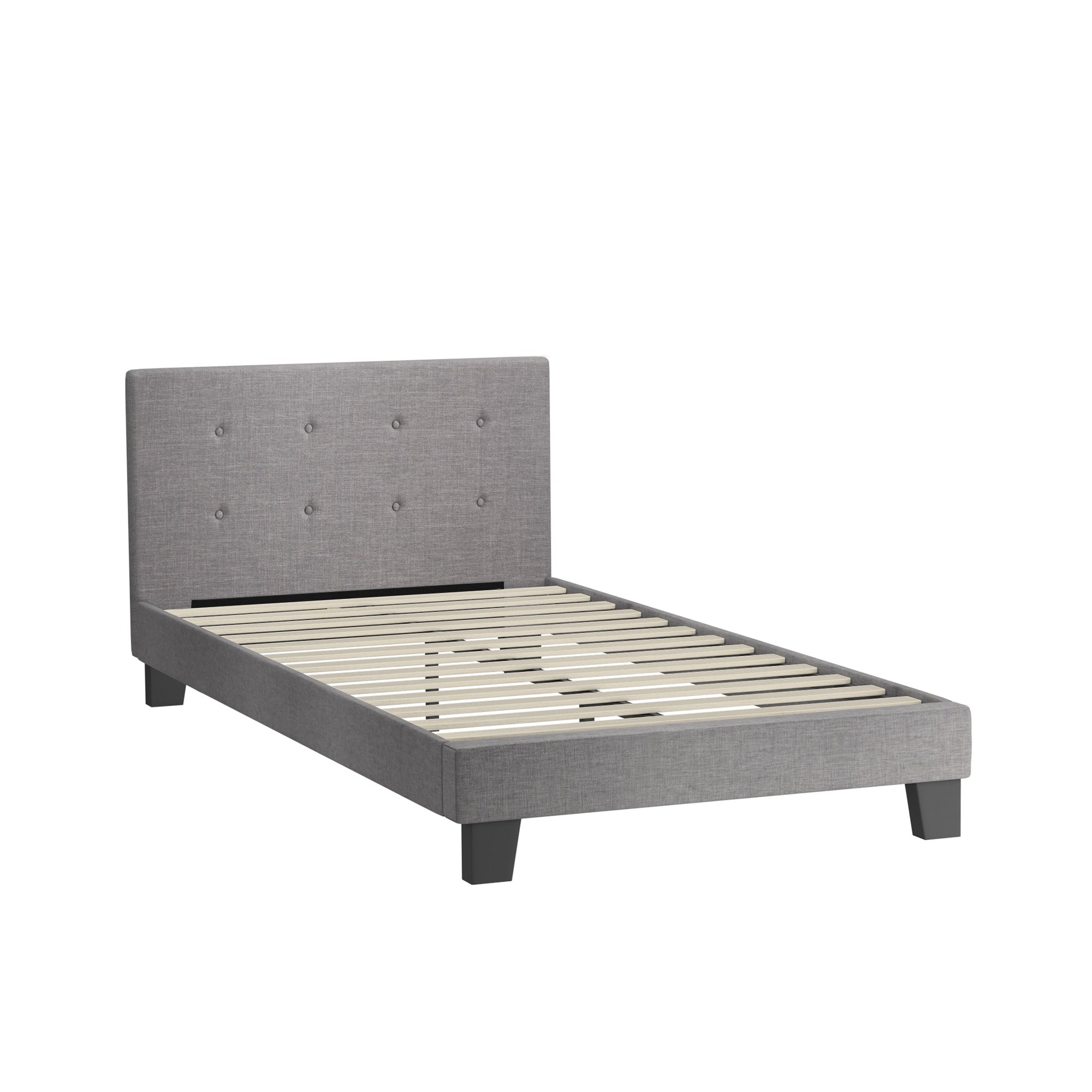 Oikiture Bed Frame King Single Bed Platform Wooden Fabric Grey - Sunyee